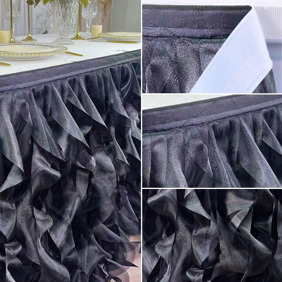 Luxury Organza Mesh Table Skirt Draping Floating Romance - Perfect for Bridal Showers, Birthday Weddings - Clear Flowing Decoration for a Wonderful Main Cake Table (Black-9ft, 108" Lx30 H)