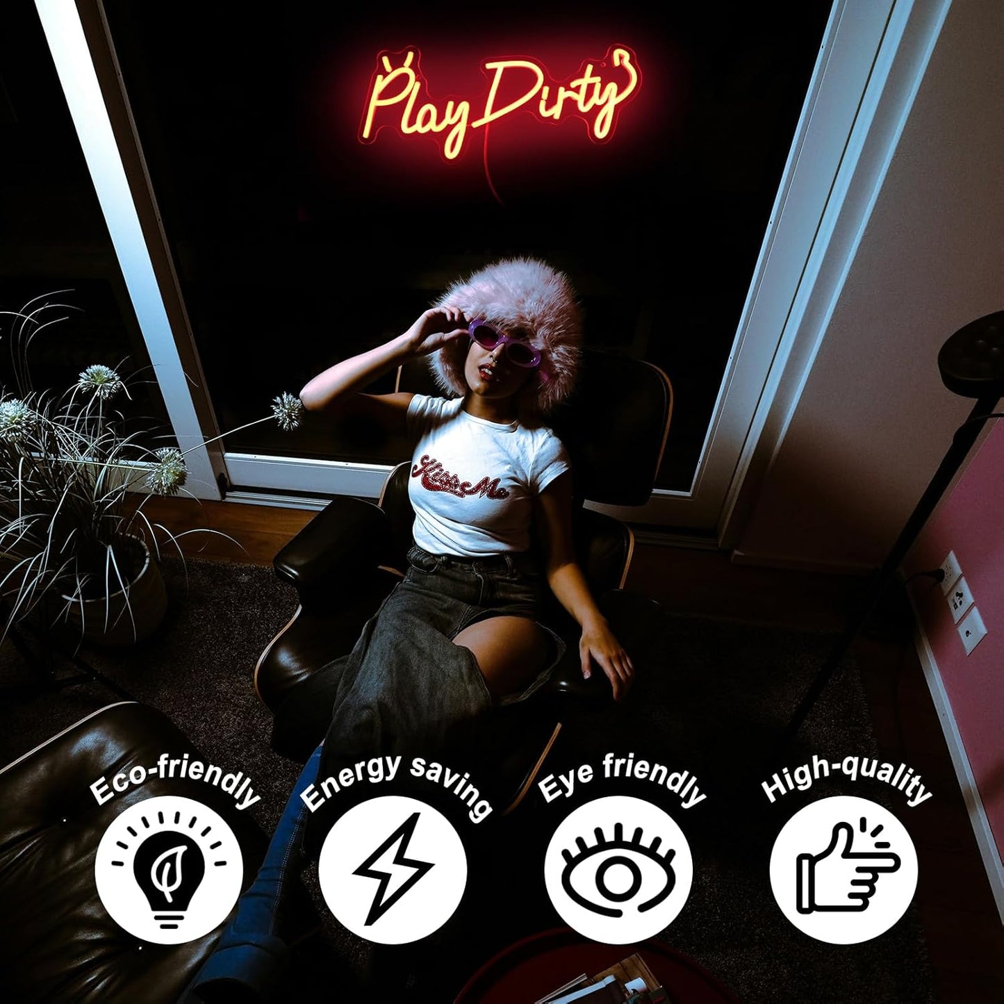 Play Dirty Neon Sign Red Letter LED Neon Lights Signs Devil Neon Signs for Wall Decor Satan Neon Lights for Bedroom Dimmable Red Words Neon Light Up Sign for Bar Man Cave Party Decor