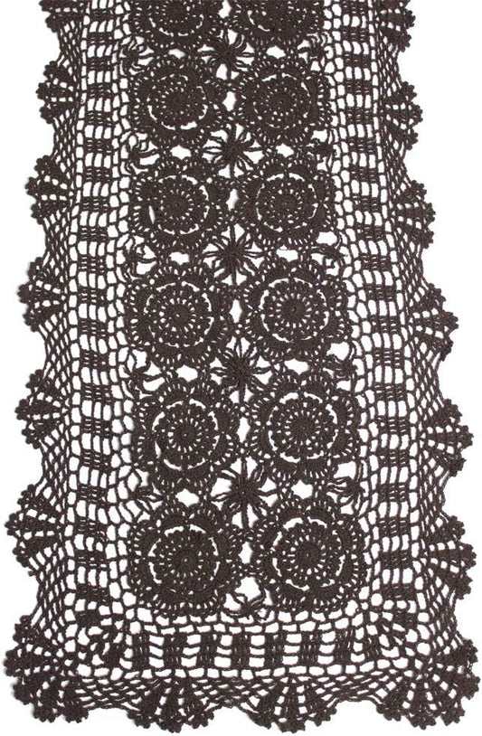 KEPSWET Cotton Handmade Crochet Lace Table Runner Dark Brown Rectangle Coffee Table Dresser Decor (14x72 inch)