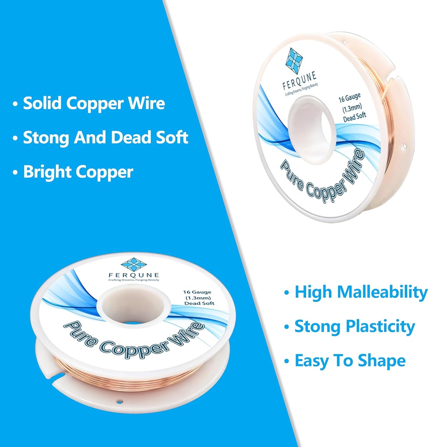 16 Gauge Pure Copper Wire for Jewelry Making, Crafts, DIY Making, and Gardening, 99.9% Solid Bare Copper Wire, 0.22LB, 50Feet