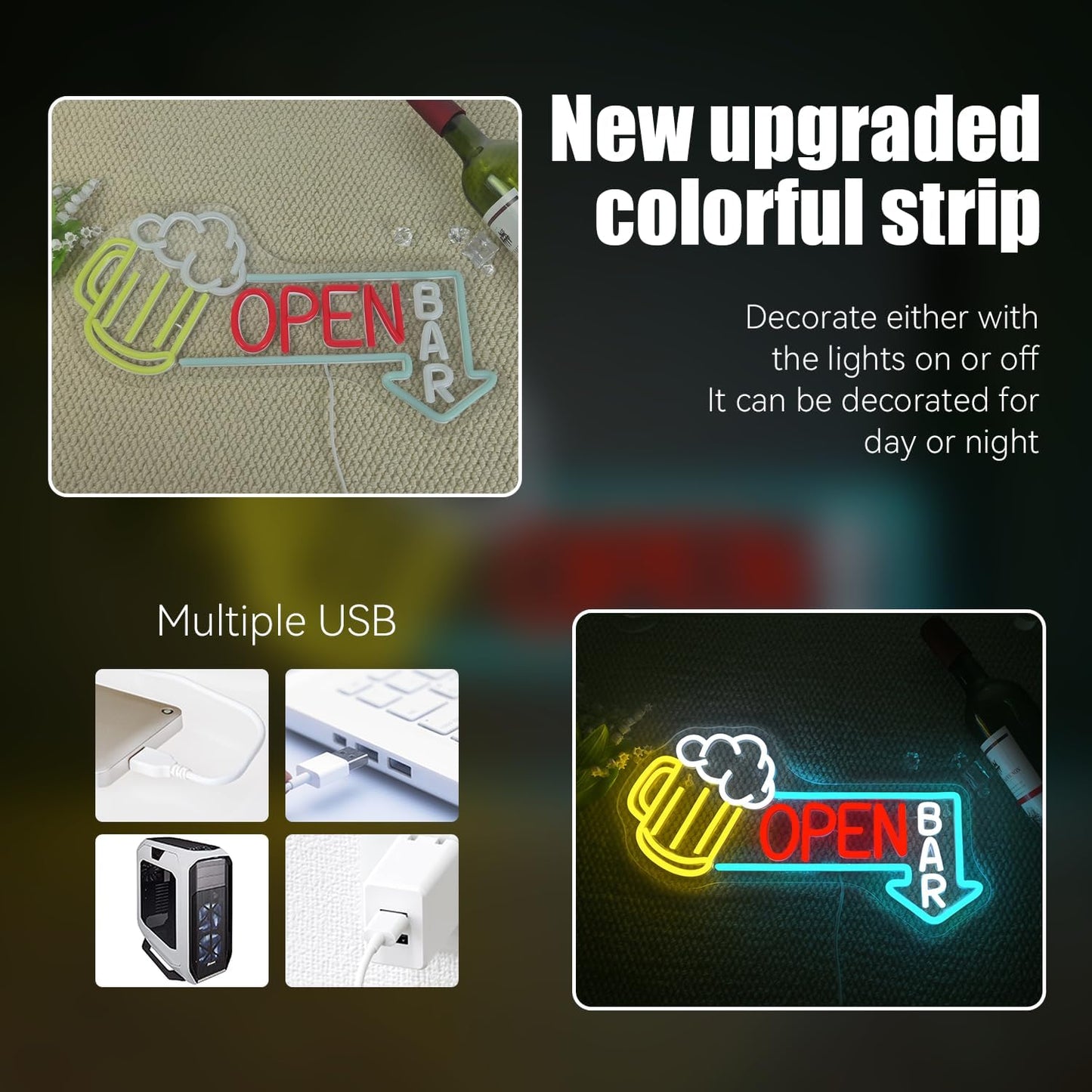 Ineonlife Bar Open Neon Sign Light Up for Wall Decor Cold Beer Led Sign for bar Small Acrylic Art Decor for restaurant business club party man cave Decorations 16.53x9.45 inch USB POWER