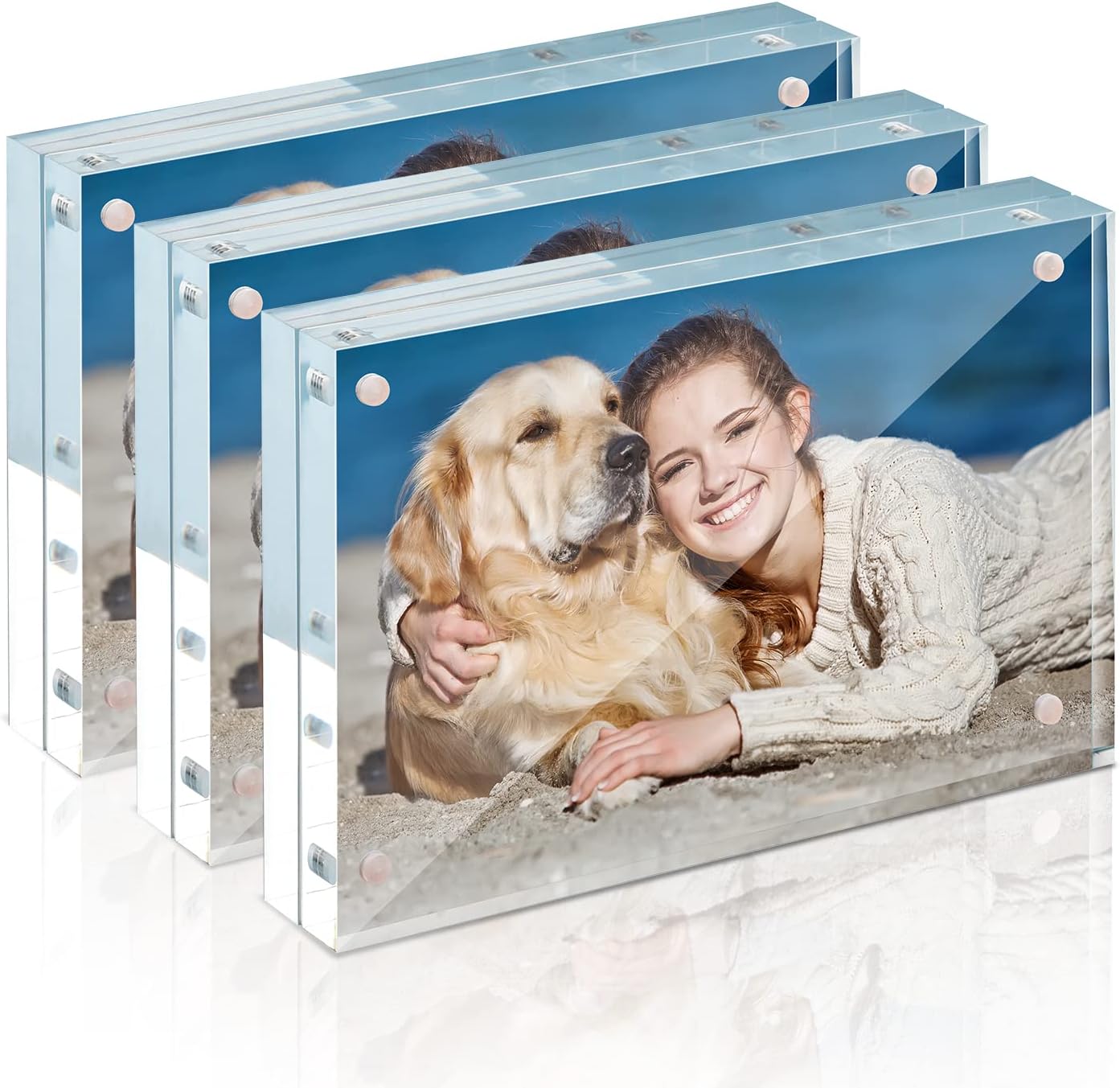 TWING 3 Pack 4 x 6 Acrylic Frame,Acrylic Picture Frames Horizontal Magnet Double Sided 4x6 Picture Frame,10+10MM Thick Clear Frameless Desktop Display Magnetic Block Photo Frame Gift Ideal