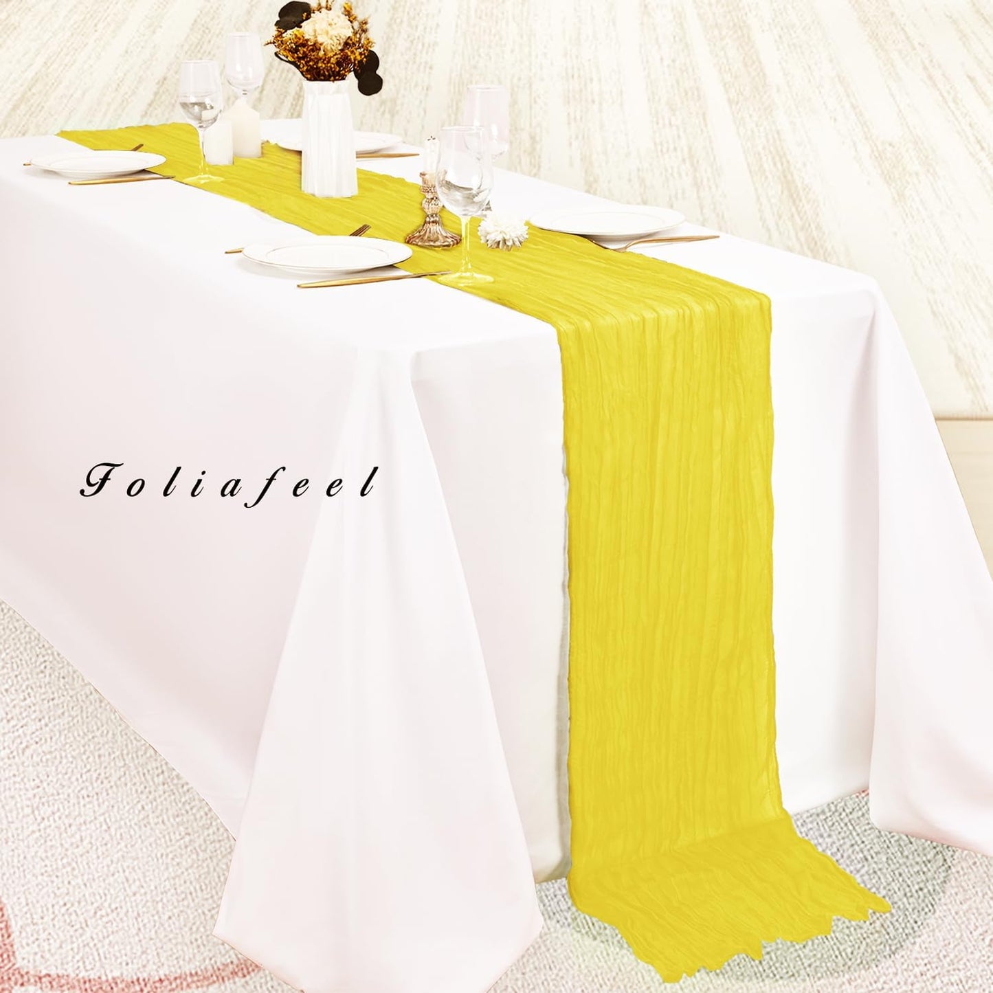 12 Pack Yellow Cheesecloth Table Runner 20 x 120 Inch Long Rustic Gauze Cheese Cloth Table Runner for Wedding 10FT Bridal Baby Shower Table Decorations Boho Fabric Sheer Birthday Party Table Decor