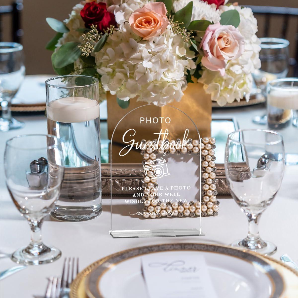 Acrylic Wedding Sign Photo Guestbook Sign for Wedding Wedding Signs for Ceremony Modern Calligraphy Arch Acrylic Table Top Sign for Wedding Reception and Event Party Table