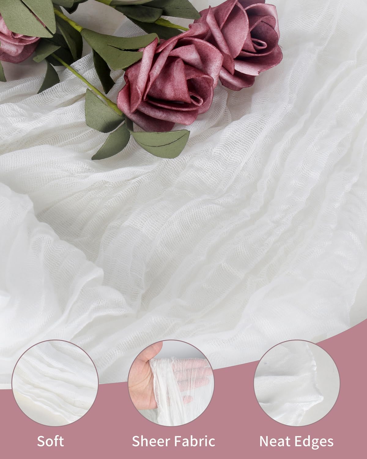 Ivory White Cheesecloth Table Runner 120 Inch, Boho Rustic Gauze 10 FT, Summer Cheese Cloth Runner for Wedding, Baby Bridal Shower, Party, Farmhouse Centerpiece Home Decorations