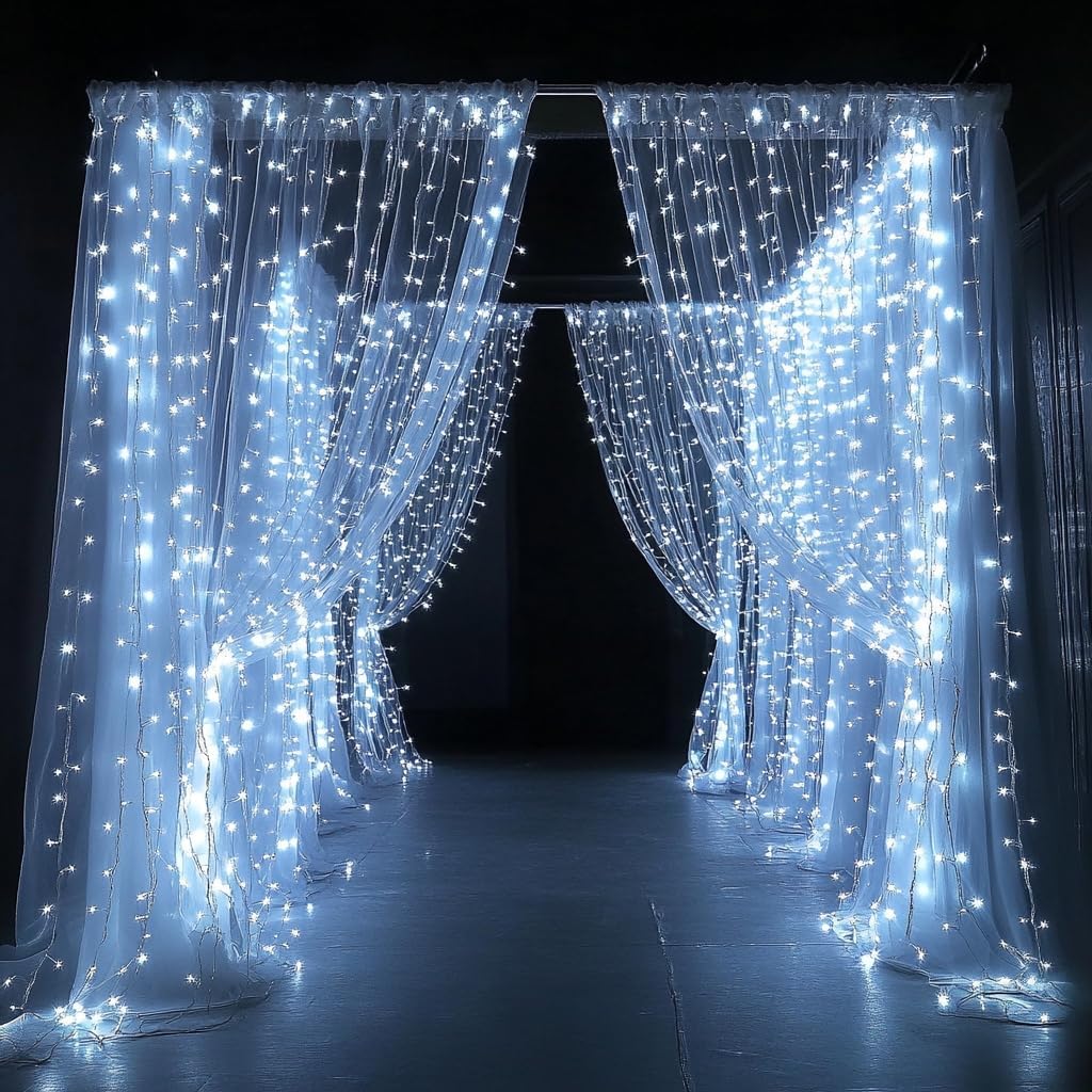 2 Pack Fairy Curtain Lights, 300 LED Upgraded Tangle-Free Hanging Lights with Remote, USB Plug in String Lights for Wall Window Wedding Party Xmas Home Décor - 9.8 x 9.8 Ft, Cool White