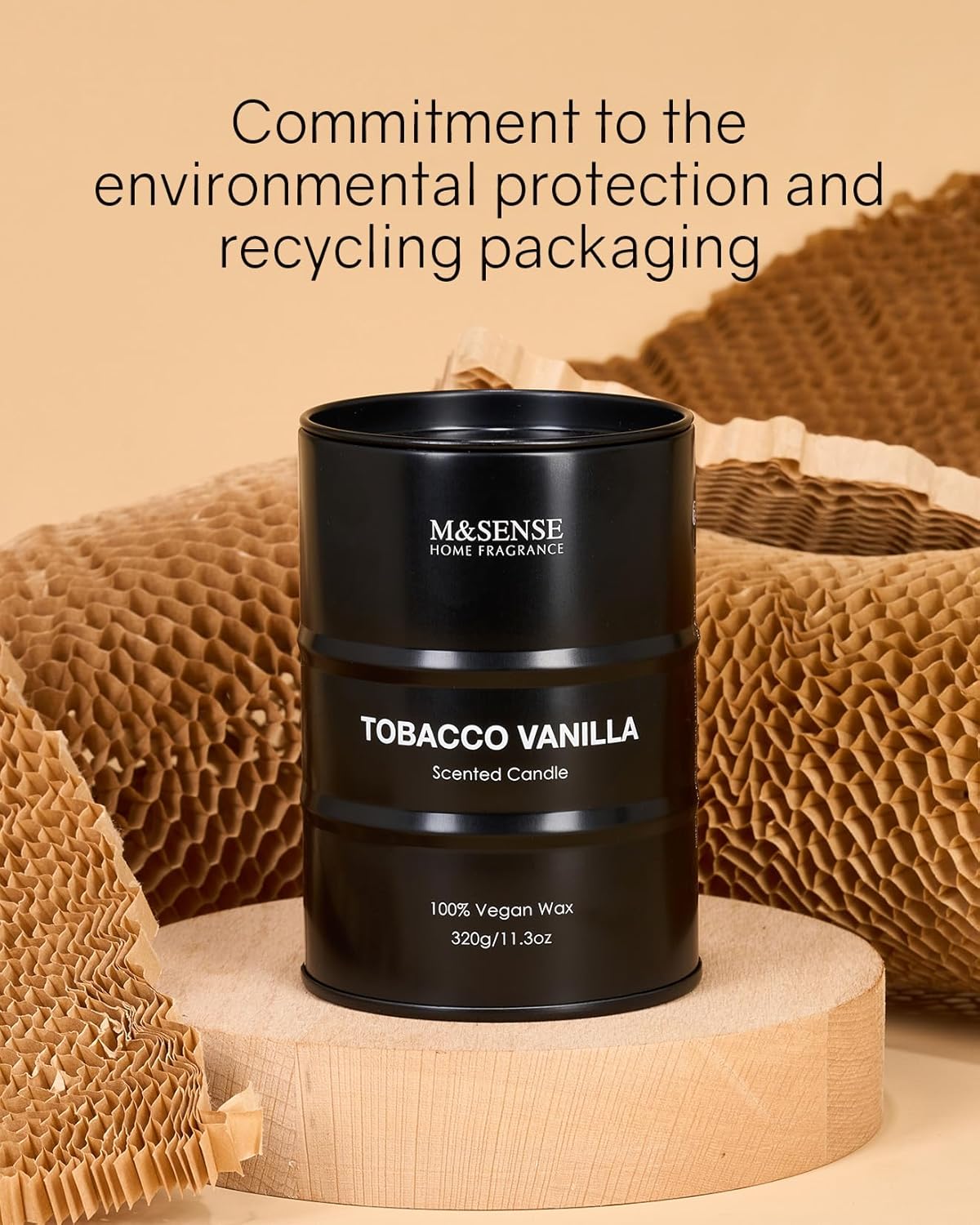 M&SENSE Scented Candle, Tobacco Vanilla Medium Jar Candle Gifts for Men, 70 Hours Slow Burning Natural Soy Candles 11.3oz, Stress Relief Aromatherapy Candles Home Decor, Valentines Day Gifts for Him