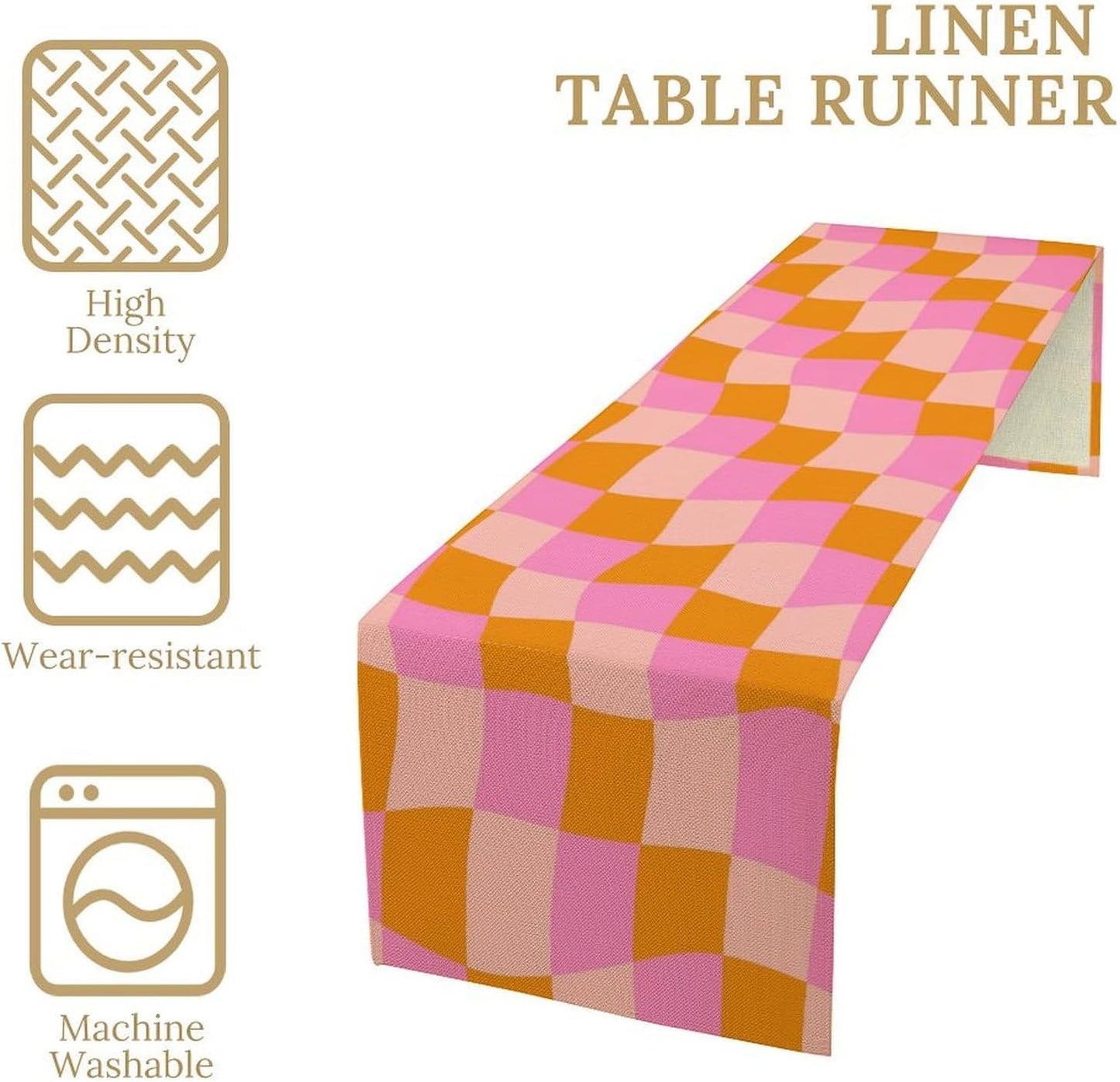 Checkered Table Runner Orange Retro 60s70s Boho Style Kitchen Restaurant Decoration Suitable for Indoor and Outdoor Festival Home Wedding Party Table Runner 13x120 Inch