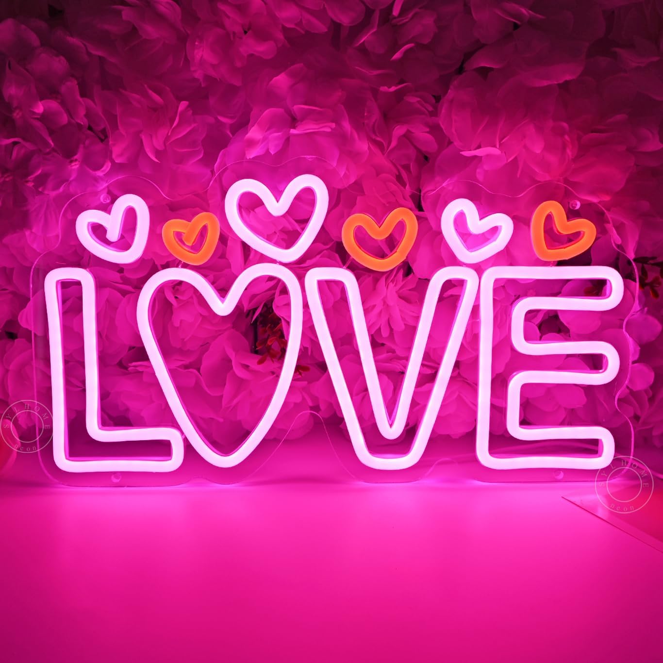 SYLHOME Led Neon Light Sign Love with Heart Kids Room Bedroom Wall Decor Sign Valentines Day Wedding Birthday Christmas Party Decor 15.75" X 8.66" USB