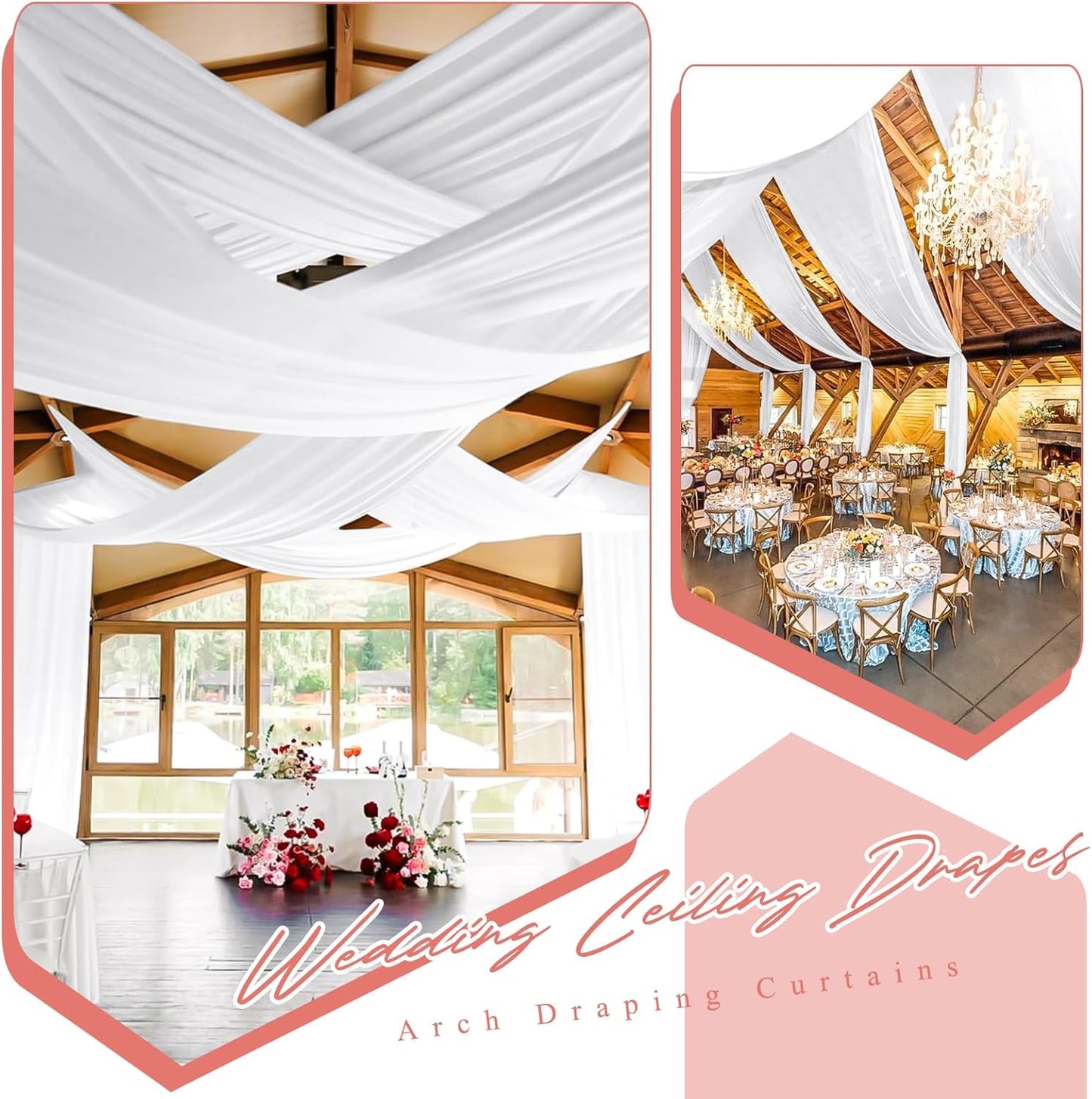 10 Panels White Ceiling Drapes for Wedding 5ftx10ft Sheer Drapery Chiffon Fabric Arch Draping Curtains for Party Ceremony Birthday Baby Shower Reception Stage Ceiling Decorations