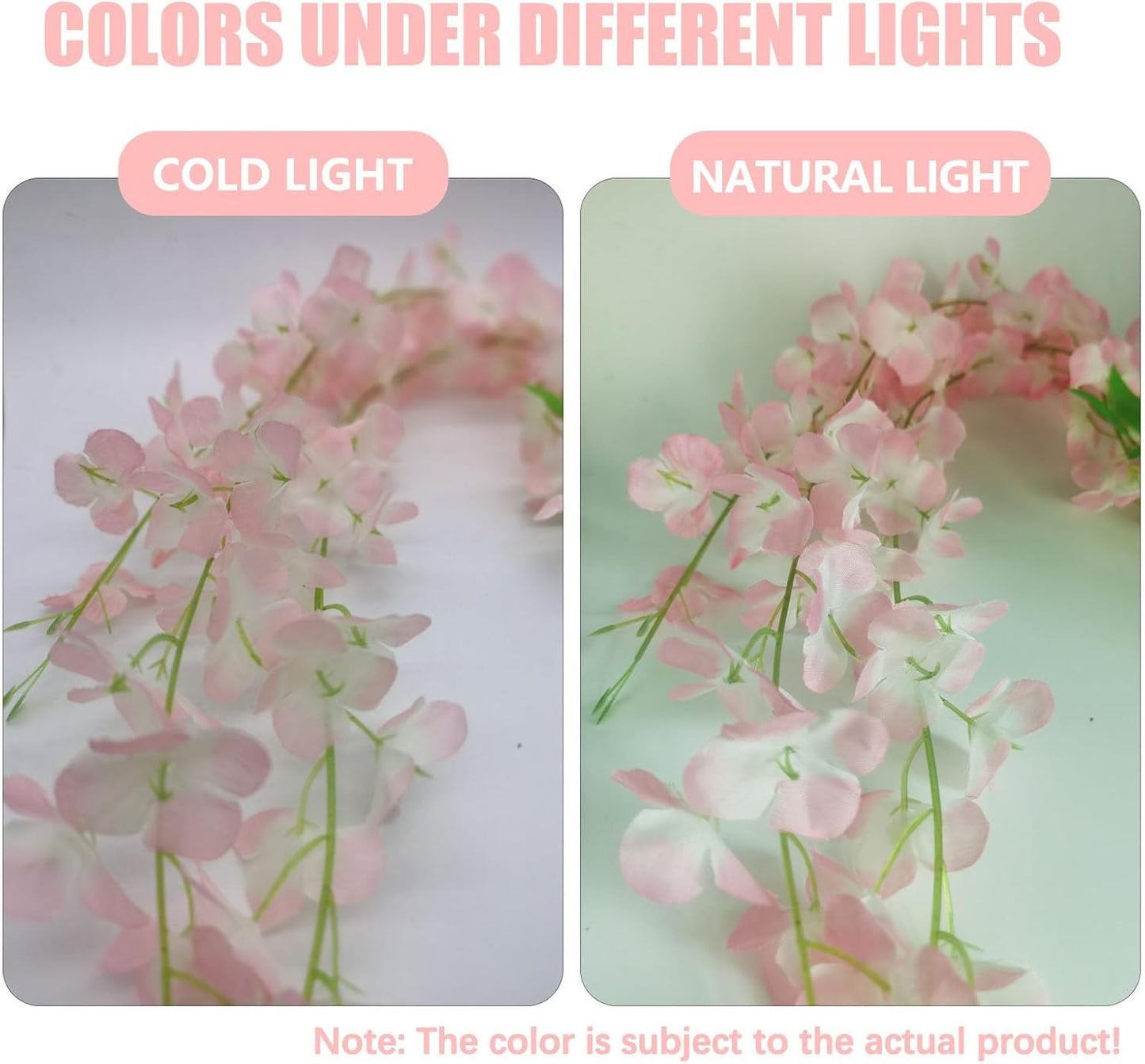 36 Pack Light Pink Wisteria Hanging Flowers, 3.44 Ft Fake Hanging Flowers, Artificial Wisteria Garland Vines for Wedding Room Backdrop Outdoor Patio Garden Decoration