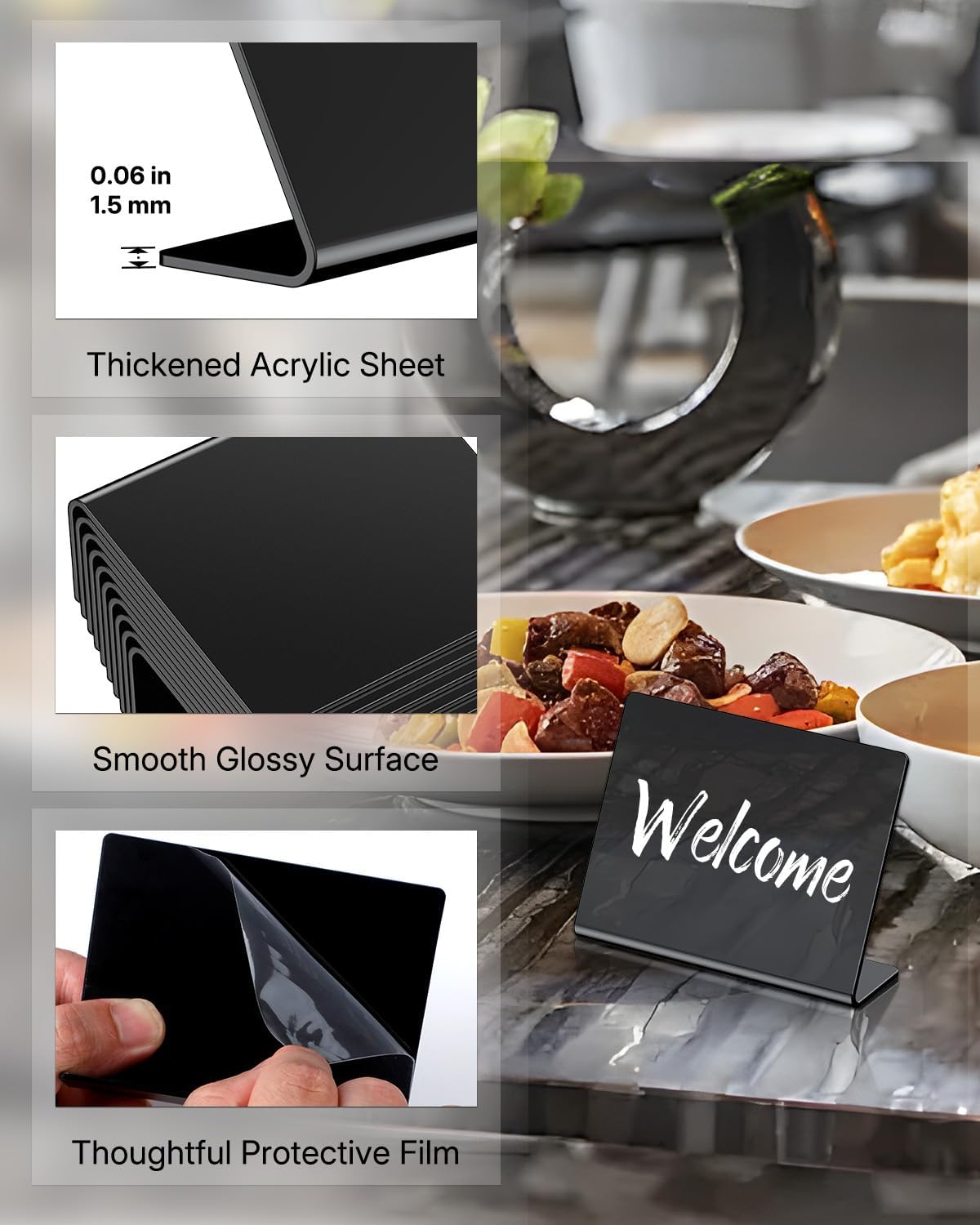 Uniclife 20 Pack Mini Chalkboard Signs for Food, Small Chalkboard Signs with Chalk Markers, Reusable Glossy Acrylic Food Signs Food Labels for Party Buffet Wedding, Blackboard Place Cards Table Signs