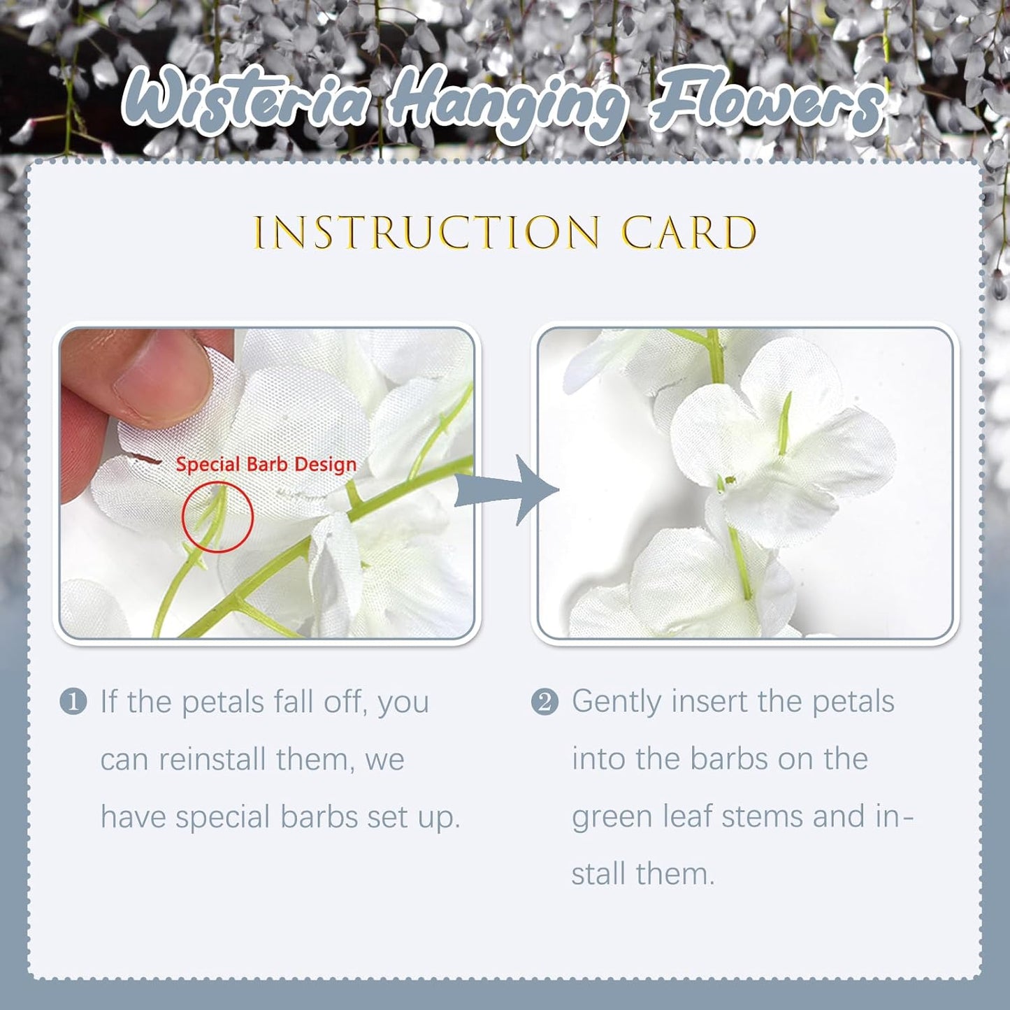 36 Pack Grey Wisteria Hanging Flowers, 3.44 Ft Fake Hanging Flowers, Artificial Wisteria Garland Vines for Wedding Room Backdrop Outdoor Patio Garden Decoration