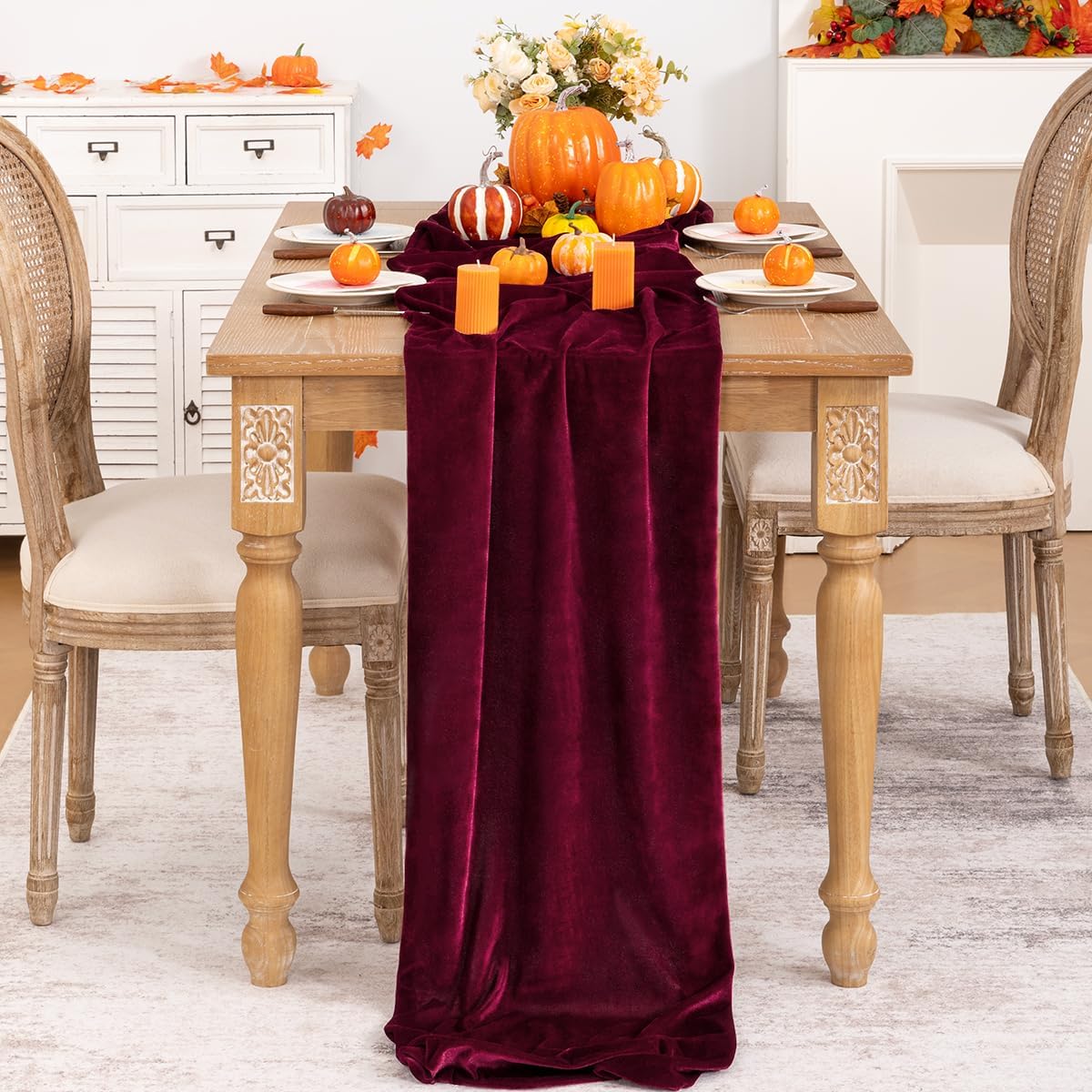 Burgundy Velvet Table Runner 3 Pack Fall Thanksgiving Red Table Runners 20 x 120 Inch Luxurious Elegant Velvet Fabric Friendsgiving Table Decor for Christmas Dinner Wedding Bridal Baby Shower