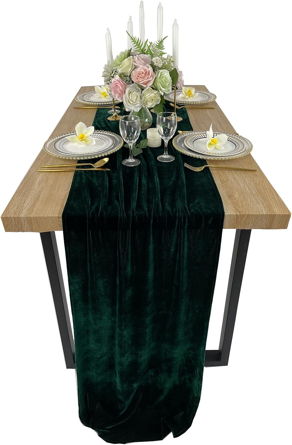 Luxurious Velvet Table Runner, 10ft Wedding Reception Decorations, 20x120inch Soft Velvet Fabric, Table Linen Overlay, Wedding Table Runners (Emerald Green, 20X120inch)