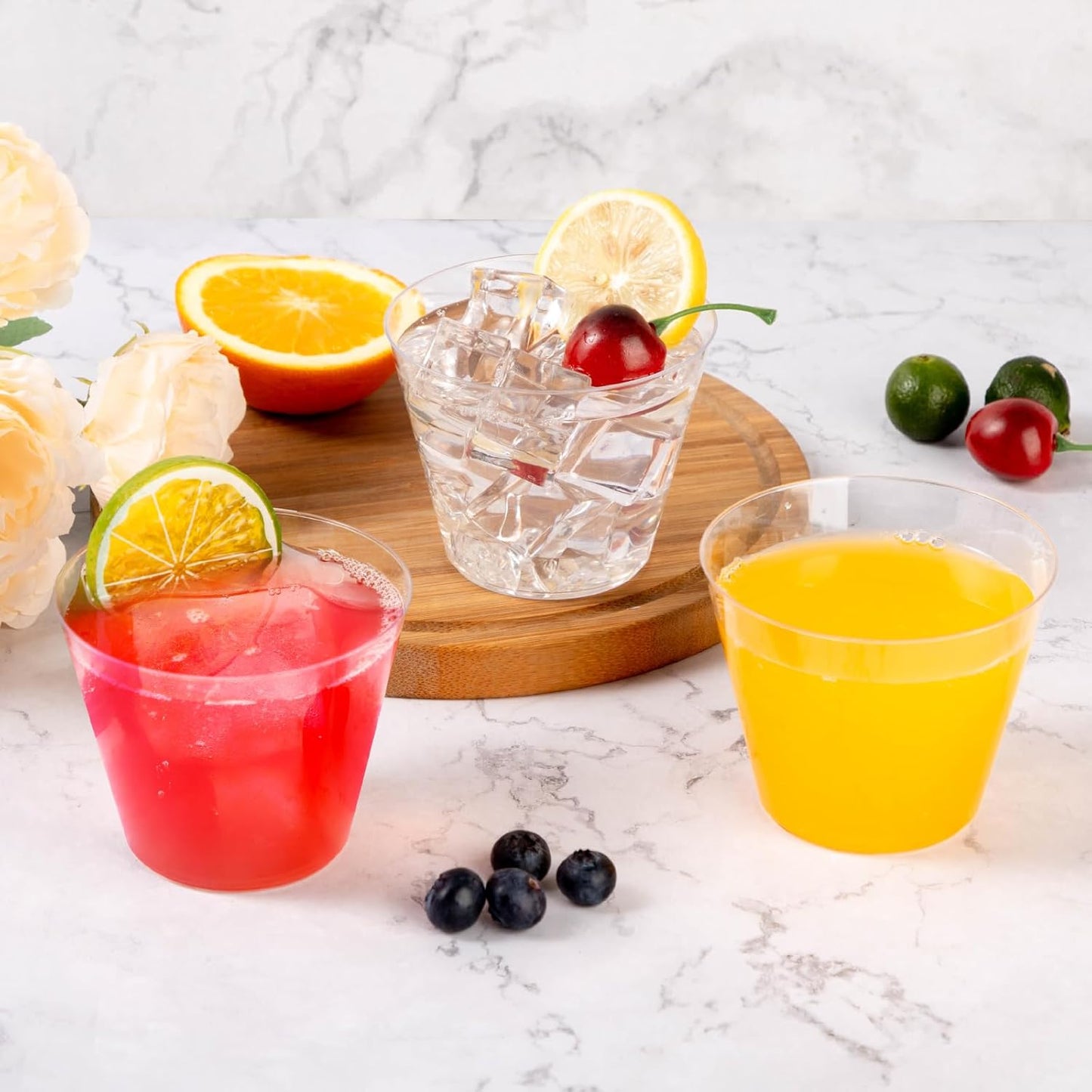 Goodluck 50PCS 9oz Clear Plastic Cups for Party, Disposable Clear Plastic Cups, Cocktail Glasses for Wedding Thanksgiving, Christmas, and Parties