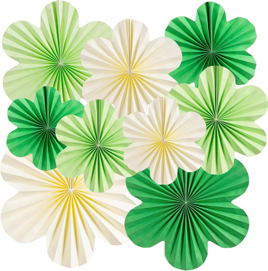 SUNBEAUTY Paper Flowers Decorations for Wall Paper Fans Classroom Decoration Paper Floral Backdrop Decor Paper Fans Decoration Hanging Paper Fans Green Flower Wall Decor,Set of 9