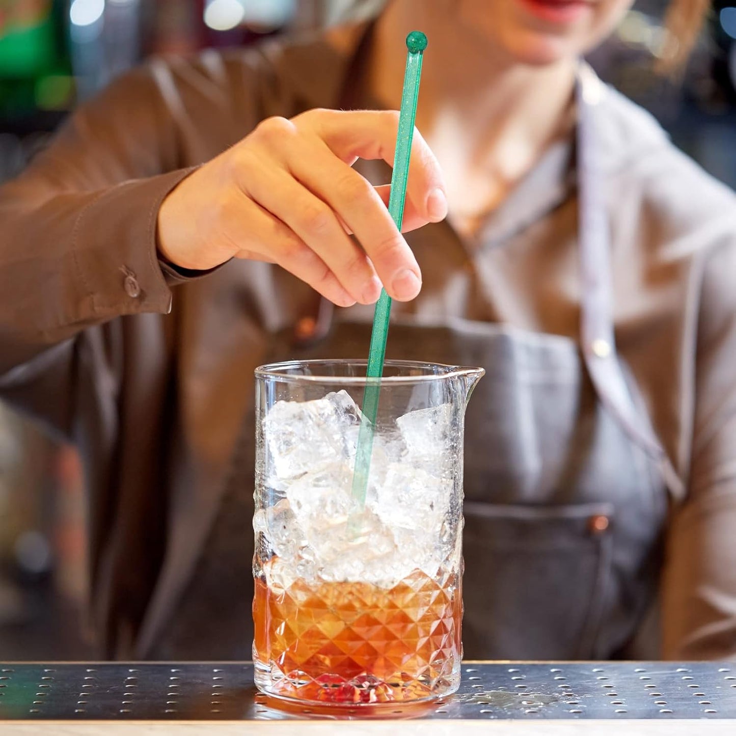 50-PCS Christmas Green Glitter Plastic Swizzle Sticks, Crystal Cake Pops, Cocktail Coffee Drink Stirrers, Stir Sticks for Christmas Party, 7.24 Inch