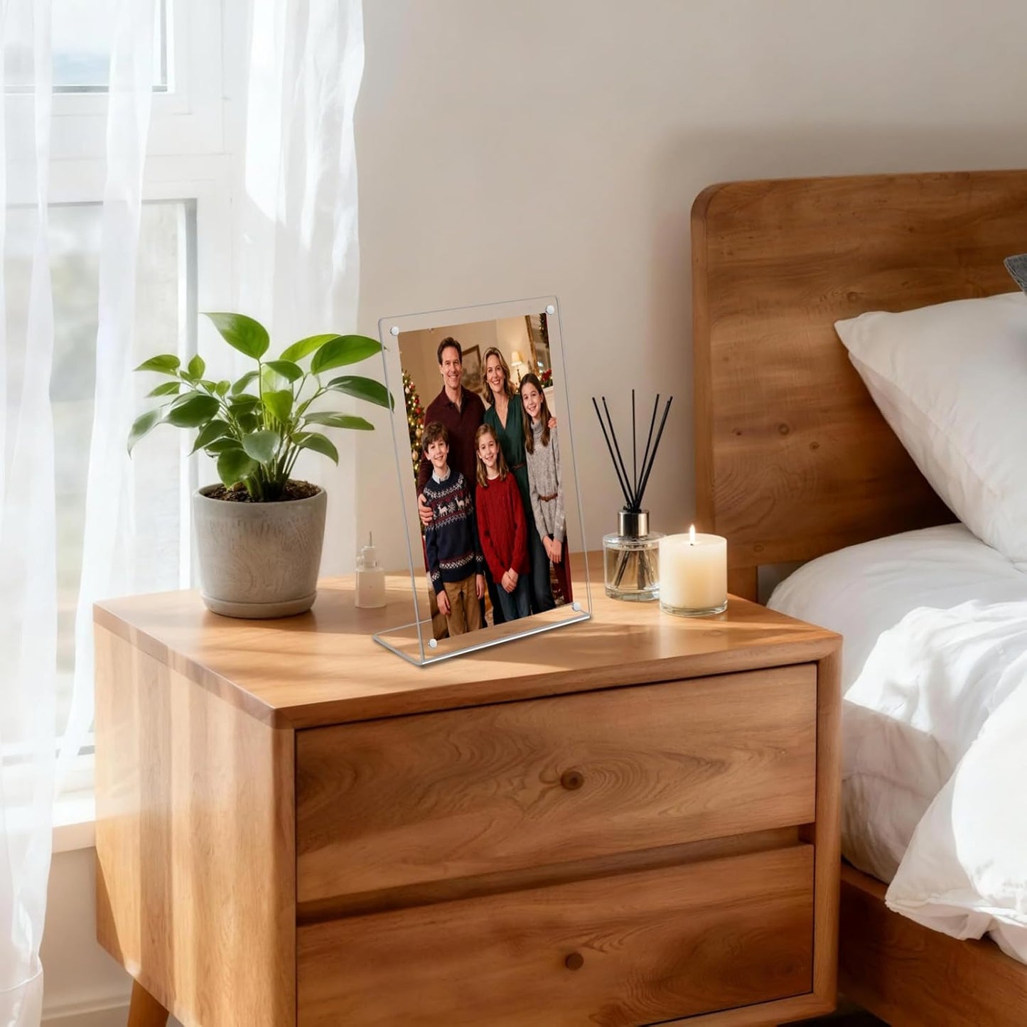 6 Pack Acrylic Picture Frame 5x7 inch, Magnetic Photo Frames, Clear Slanted Back Acrylic Frameless Transparent Frame for Desktop Display, Standing Photo Display Holder Gift for Home, Office