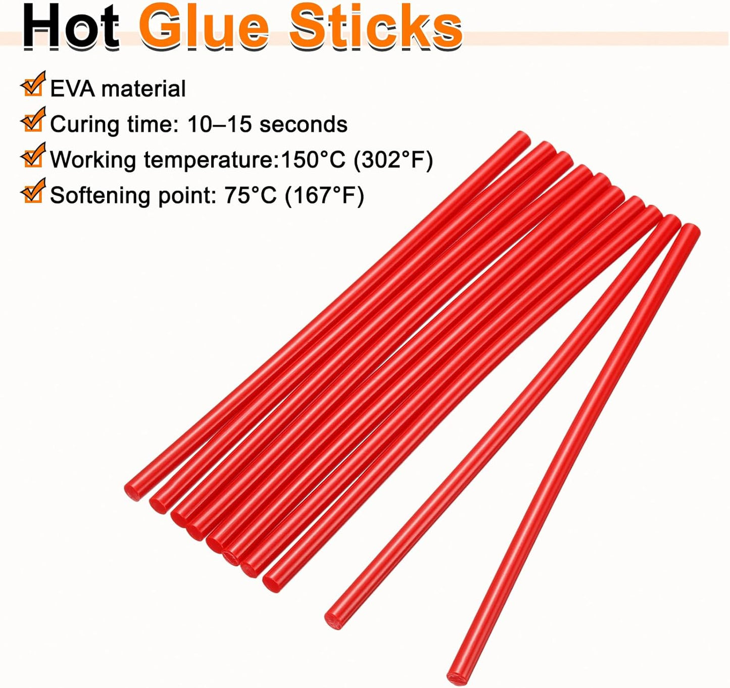 HARFINGTON 10pcs Hot Glue Sticks 0.28" Dia x 7.87" Long EVA Mini Hot Melt Adhesive Glue Stick for Hot Melt Gun Wood Plastic Glass Flowers Fabrics Foam, Red