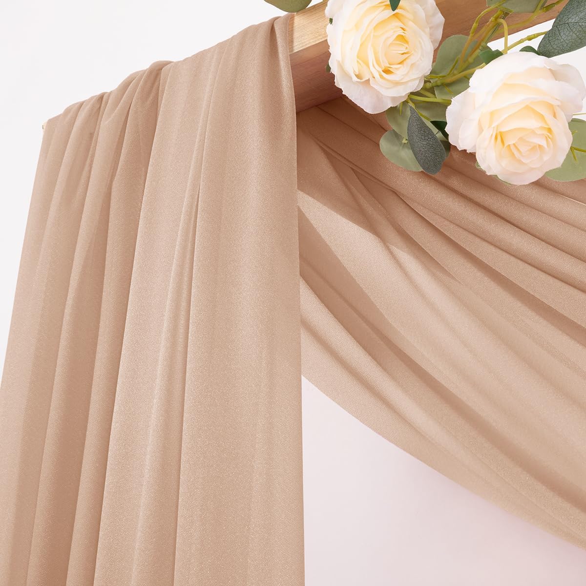 MLMC Nude Wedding Arch Draping Fabric 2 Panels 29" x 20 FT Extra Long Gauze Drapes Sheer Backdrop Curtains 6.6 Yards Outdoor Drapery Panels for Wedding Ceremony Party Ceiling Decoration