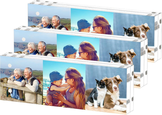 HELPLEX 3 Pack 2x6 Acrylic Picture Frames, 20mm Thicker Frameless Clear Double Sided Magnetic Frame, Free Standing Desktop Display Stand