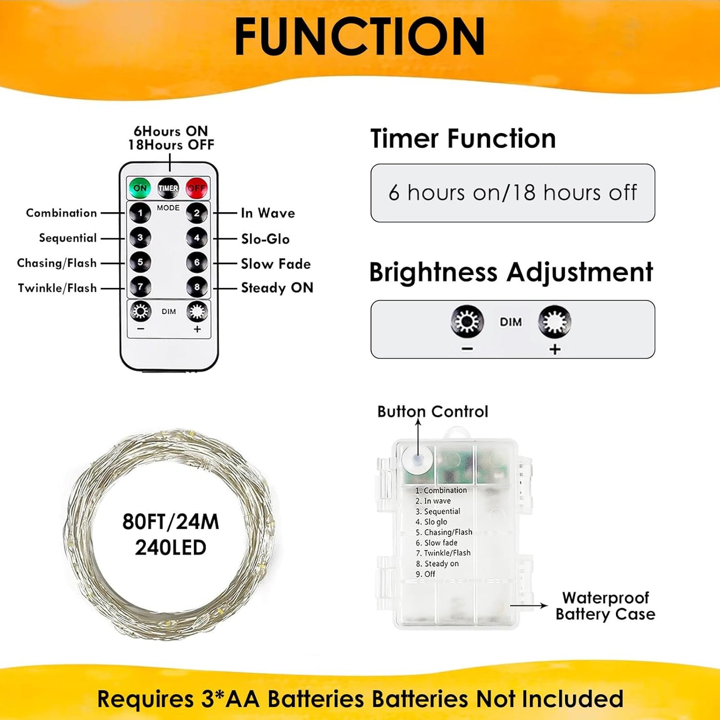 4Pack 80Ft 240LED Fairy Lights Battery Operated with Remote, Waterproof String Lights with Timer for Indoor & Outdoor, Twinkle Lights Battery Powered for Bedroom Christmas Decorations (Warm White)