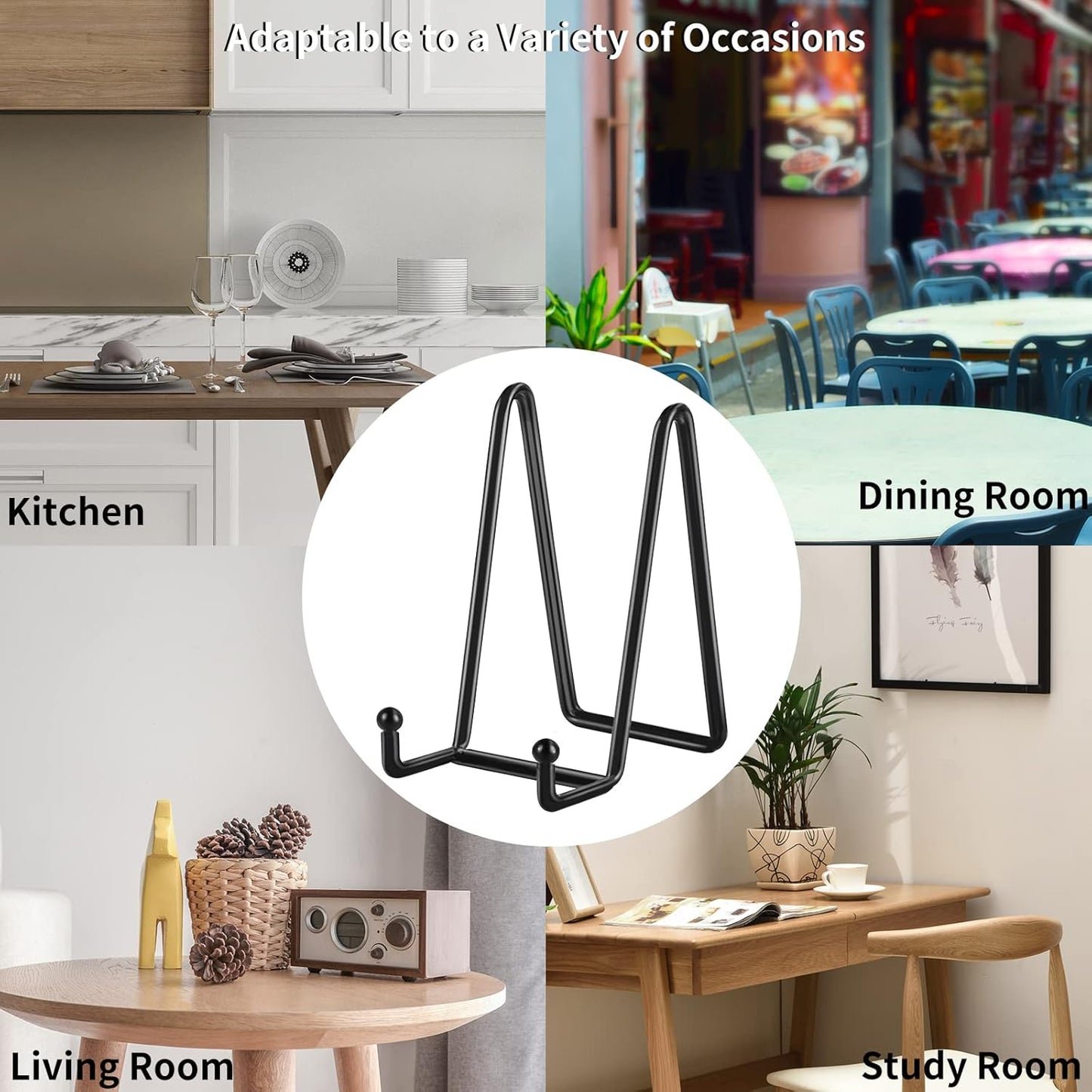 Decolore 6 Inch 5 Pack Black Metal Display Stands Plate Holder Display Stands for Picture, Decorative Plate, Book, Photo Easel, Artistic Work