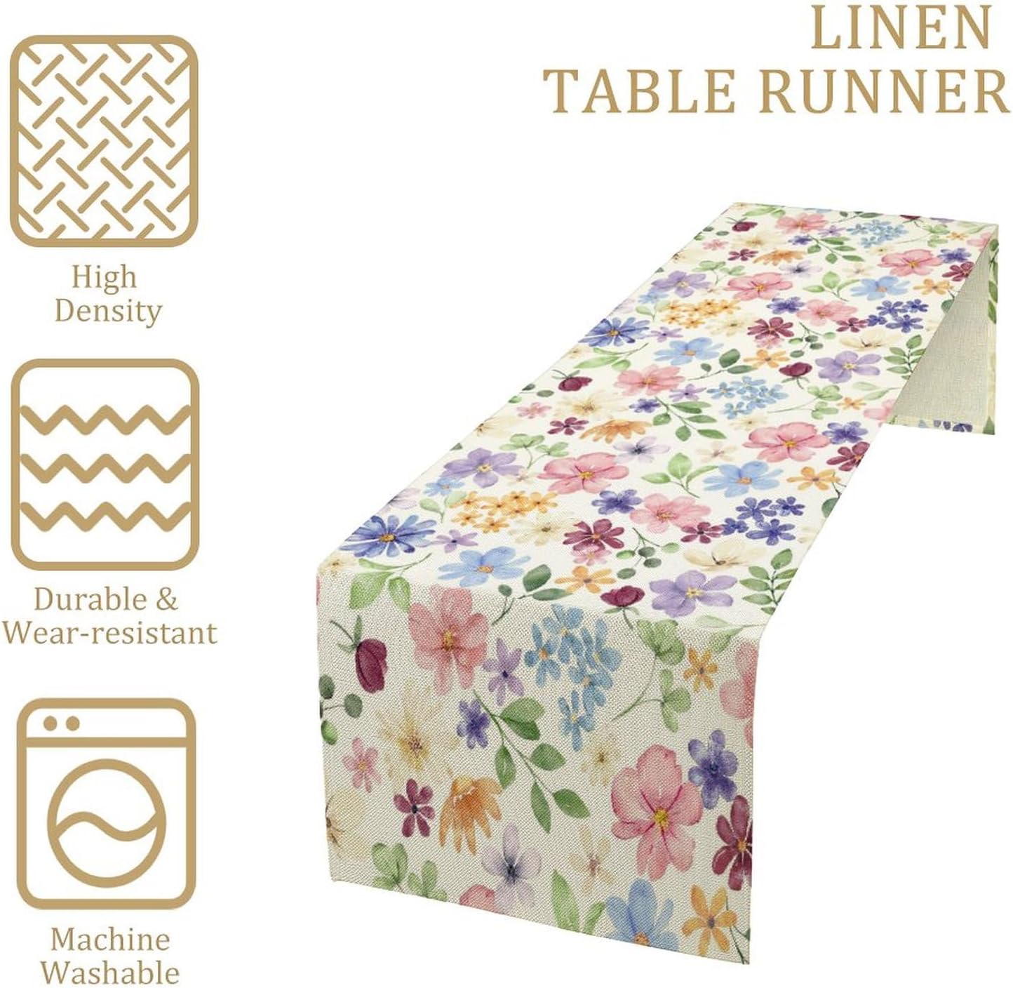 Floral Decorative Table Runner, Watercolor Floral Botanical Rustic Modern Style Pattern Printed Long Table Runner for Restaurant Kitchen Party,13in（33cm） W * 72in（184cm） L