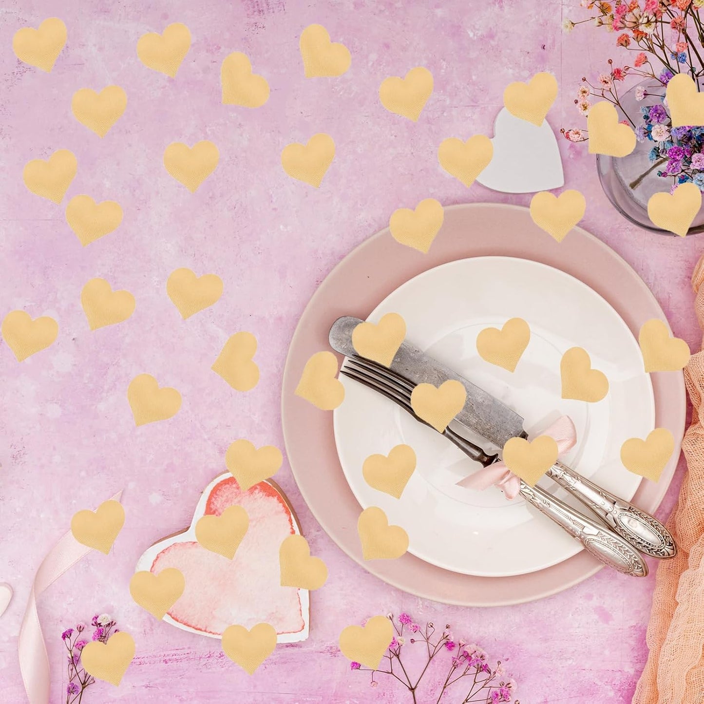 100pcs Champagne Heart Sponge Confetti Decor Heart Confetti Heart Shape Petals Scatter Confetti Table Wedding Decor Valentine’s Day Confetti for Wedding Valentine's Day Party Supplies