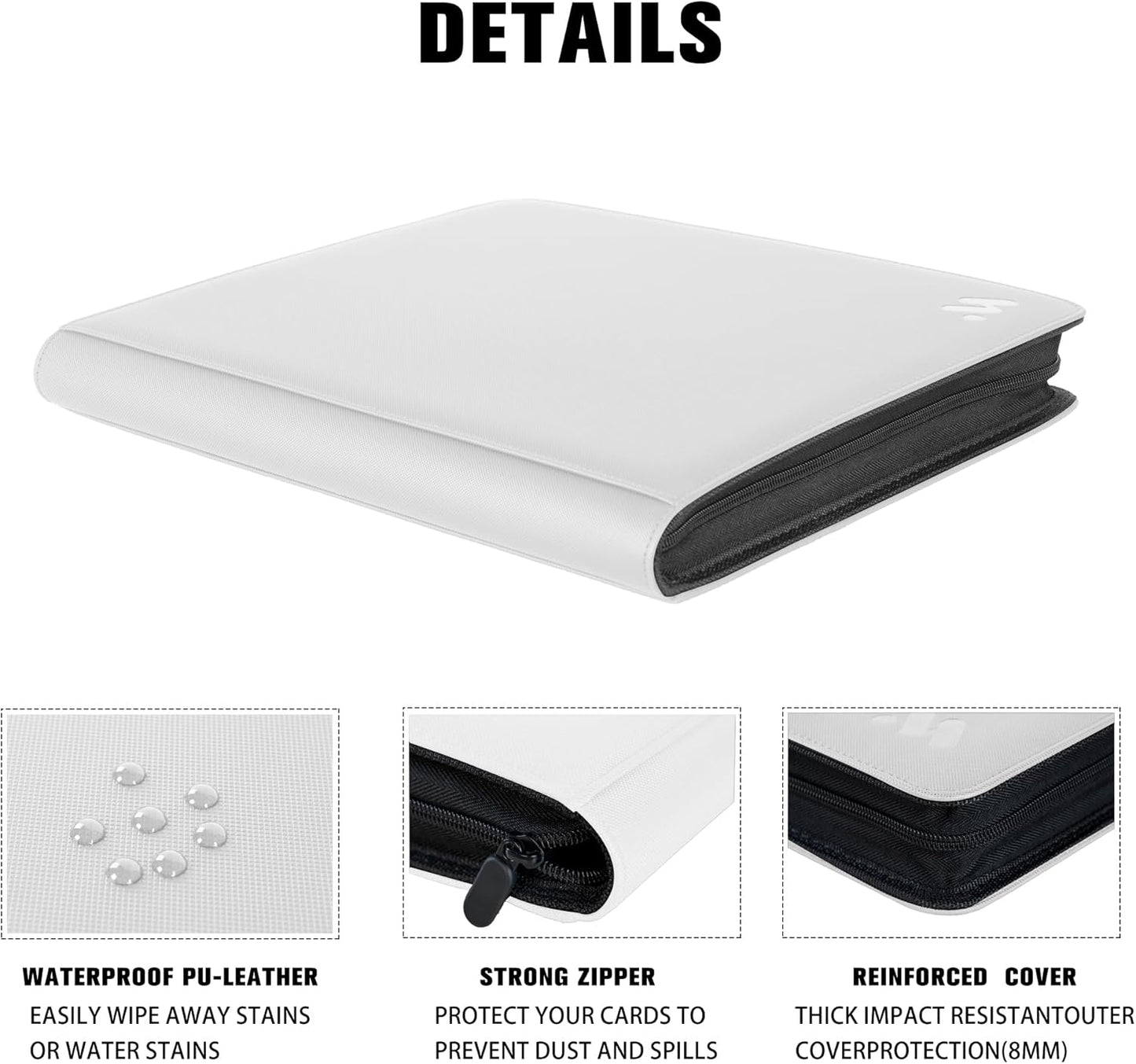 Premium 1000+ Pockets Card Binder,16 Pockets Card Binder Ringless Side Loading Trading Card Album Folder for TCG -White