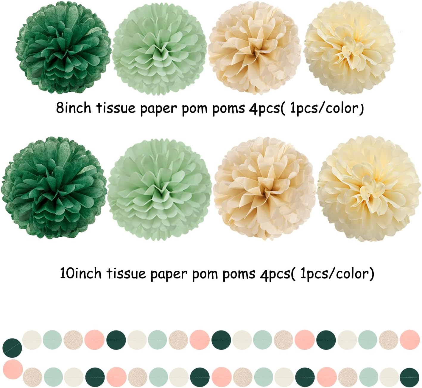Olive-Sage Green Champagne-Gold Party Decorations - 23pcs Rustic Wedding Tissue Pom Poms Streamers, Boho Bachelorette Neutral Baby Shower Birthday Bridal Decor Ouruola