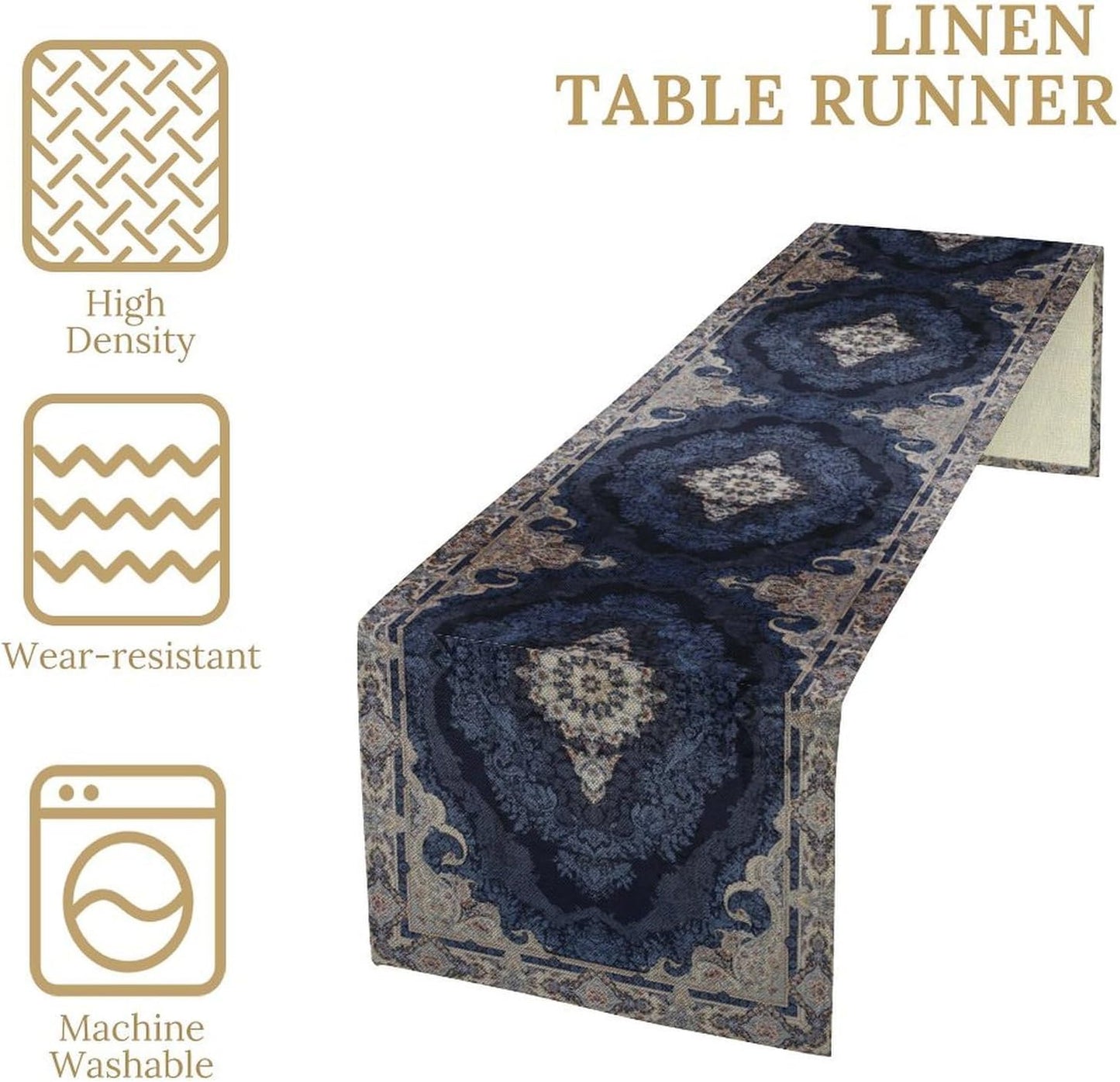 Vintage Boho Floral Table Runner, Rustic Country Farmhouse Dark Blue Grey Retro Flower Pattern for Home Kitchen Table Decor Dining Coffee Room Party Decor 13x120in