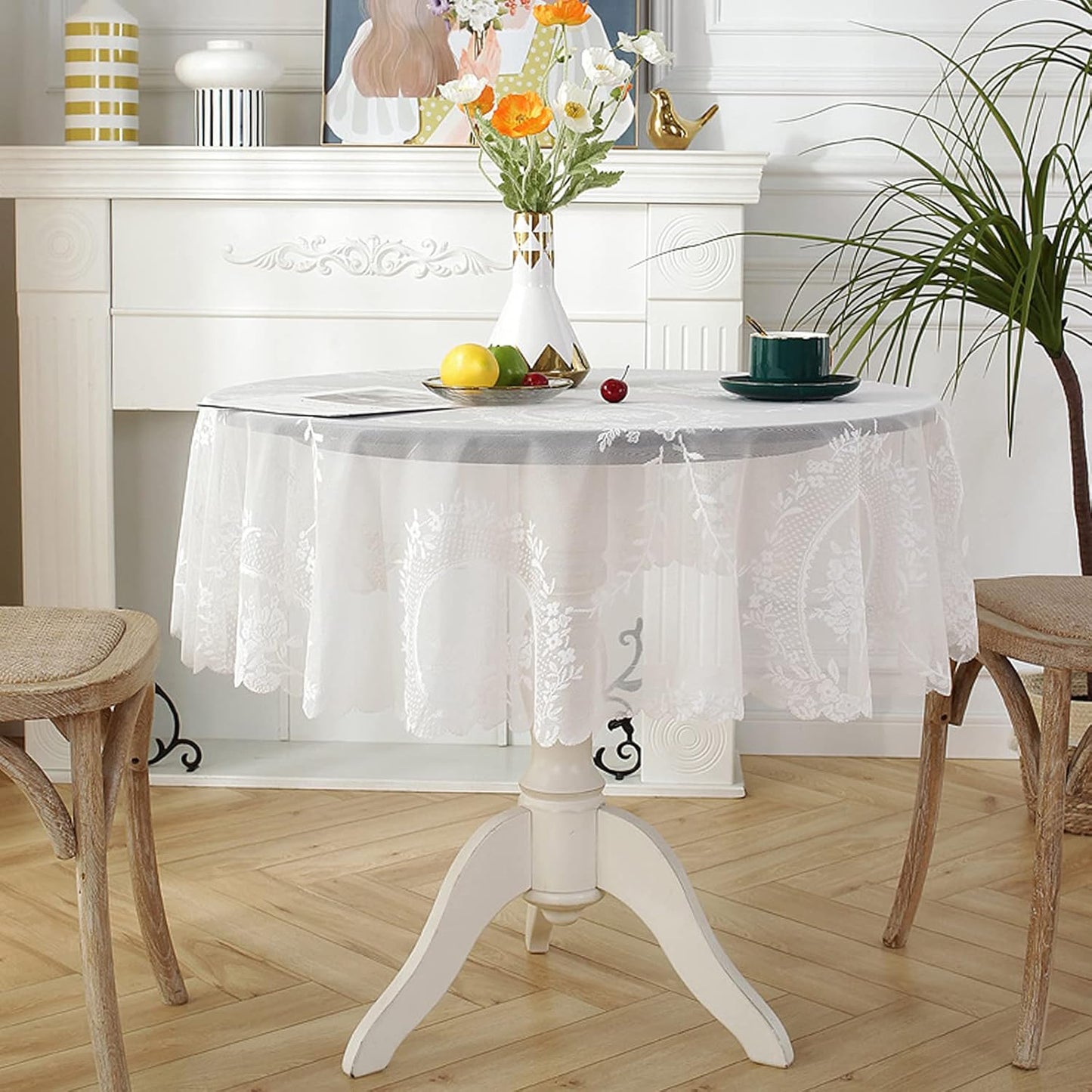 Jeloris Round Lace Tablecloth with Elegant Scalloped Bottom for Any Special Event Such as Wedding, Birthday Party, Baby Shower, Anniversary (70 inch, Style 6)