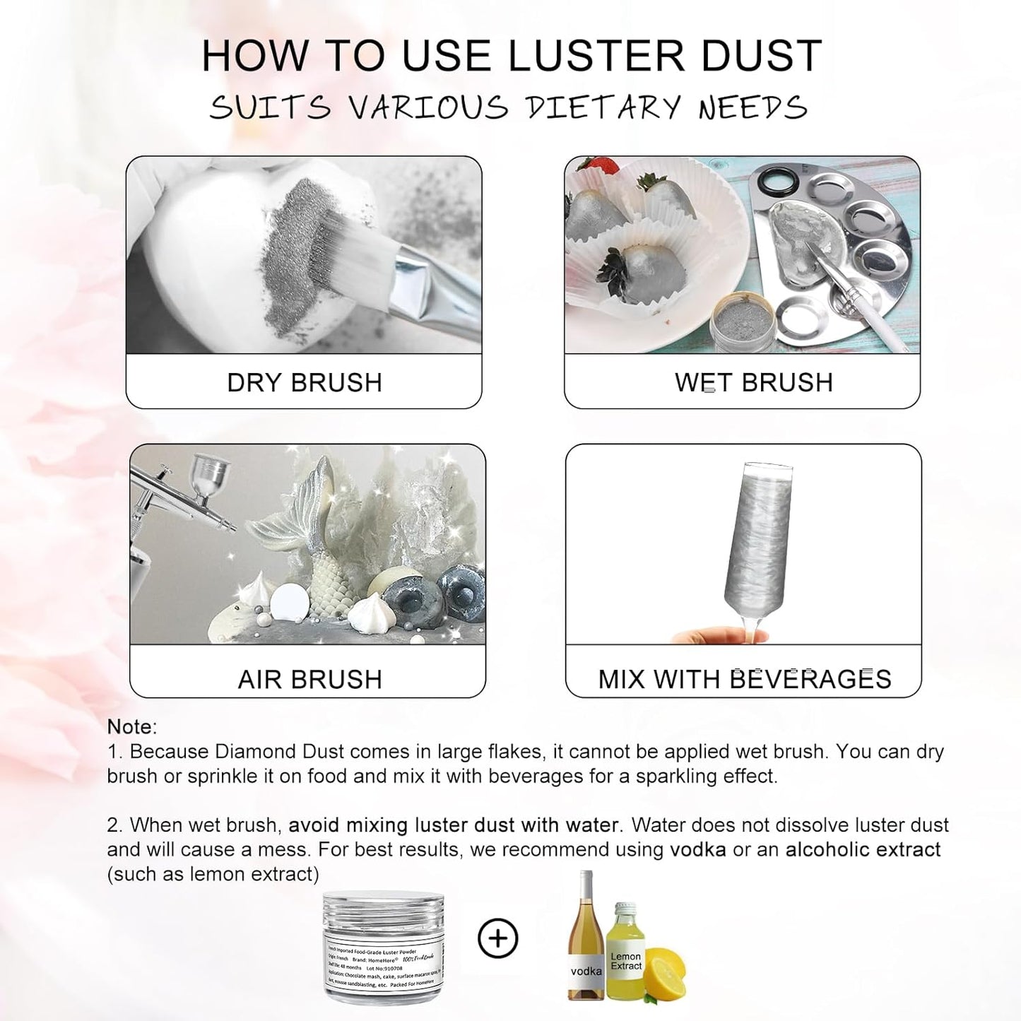 HomeHere Edible Luster Dust Food-Grade Glimmer Powder Glitter for Cake Decorating 7g, Edible Sprinkle Glitter for Cocktails Drinks Baking Candy Dessert Chocolate Vegan Tasteless