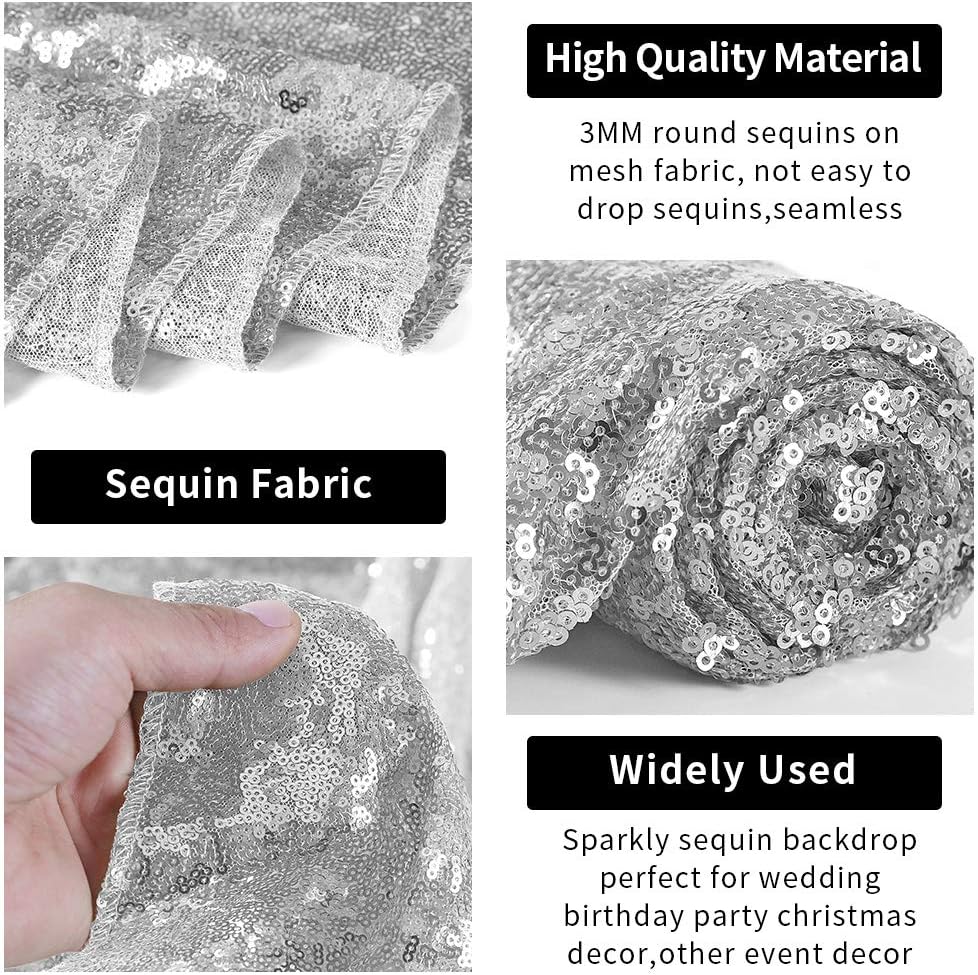 Hahuho Silver Sequin Backdrop Curtain, 4PCS 2FTx8FT Glitter Backdrop Curtain for Parties, Christmas, Wedding, Party Decoration（4 Panels, 2FT x 8FT, Silver