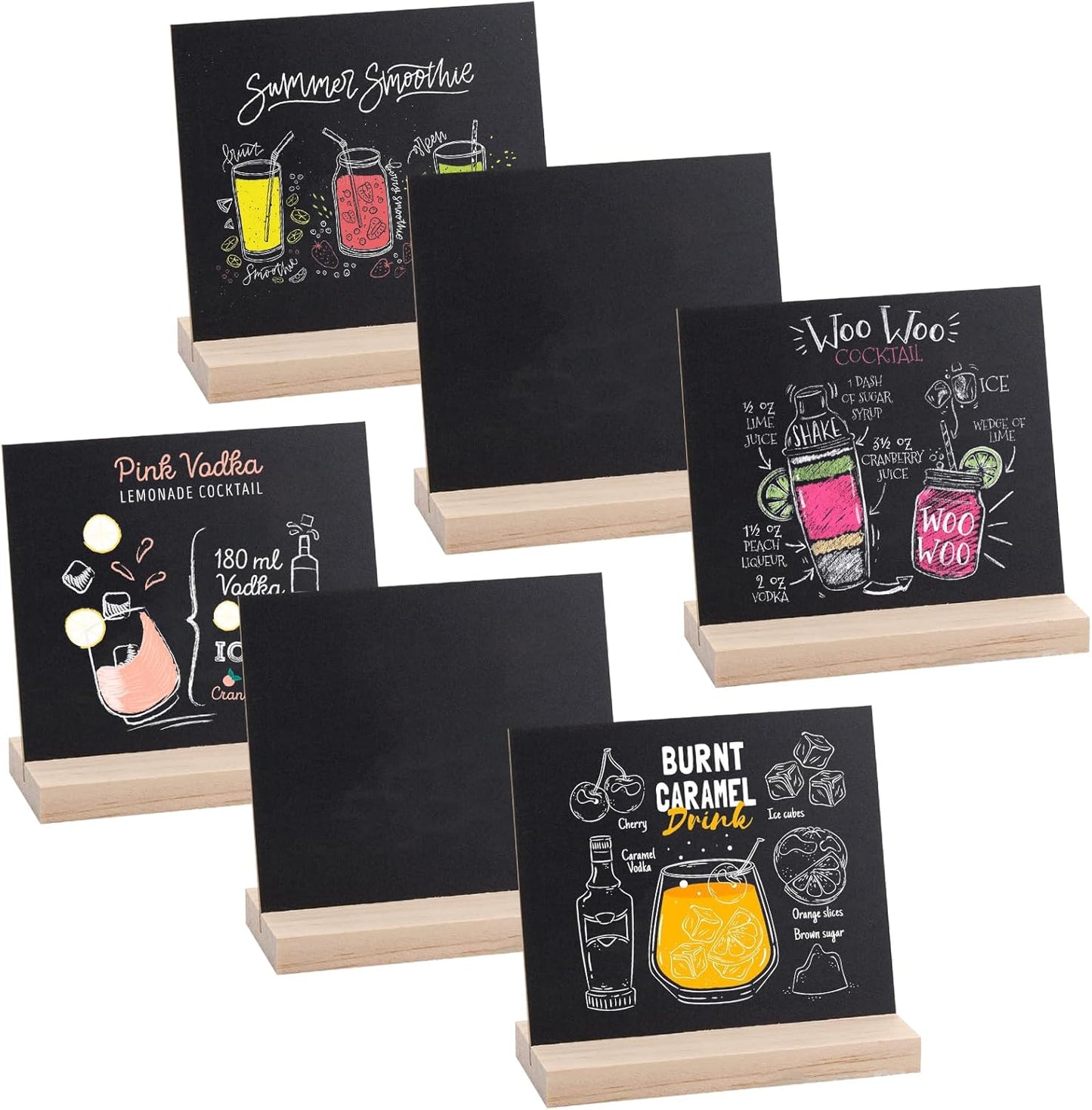 Double-Sided Small Chalkboard Signs (6 x 5 Inch) - Set of 6 with Stand & 7 Liquid Chalk Markers | Vintage Decorative Mini Tabletop Message Boards for Home & Events