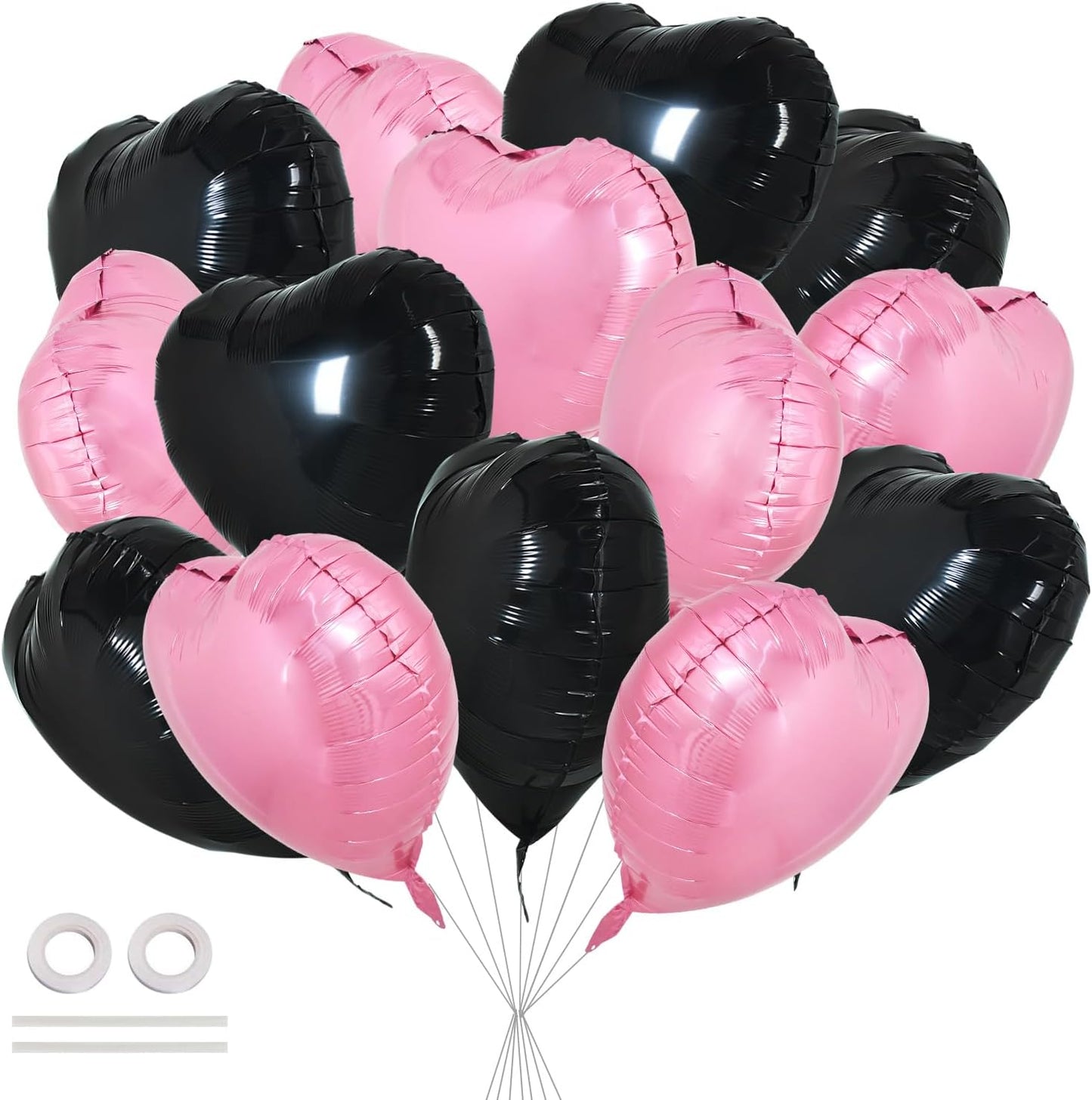 TONIFUL 30Pcs 18 Inch Pink Black Heart Balloons Valentine’s Day Heart Shape Foil Mylar Balloons Decoration for Romantic Valentine's Day Wedding Bridal Shower Anniversary Engagement Party Supplies