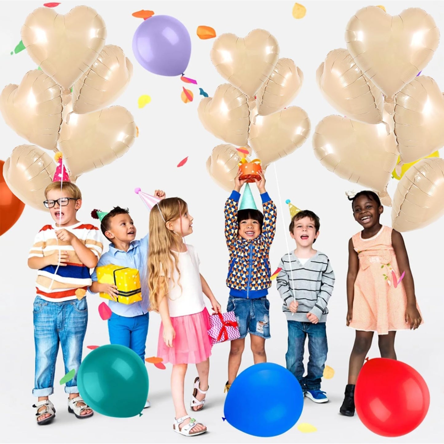 TONIFUL 30Pcs 18 Inch Light Brown Heart Balloons Heart Shape Foil Mylar Balloons Decoration for Birthday Valentine's Day Wedding Bridal Shower Anniversary Engagement Party Supplies