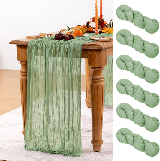 Sage Green Cheesecloth Table Runner 6 Pack Fall Table Runners Boho Gauze 120 Inches Sage Cheese Cloth Fall Table Decorations for Thanksgiving Wedding Bridal Baby Shower Tea Party