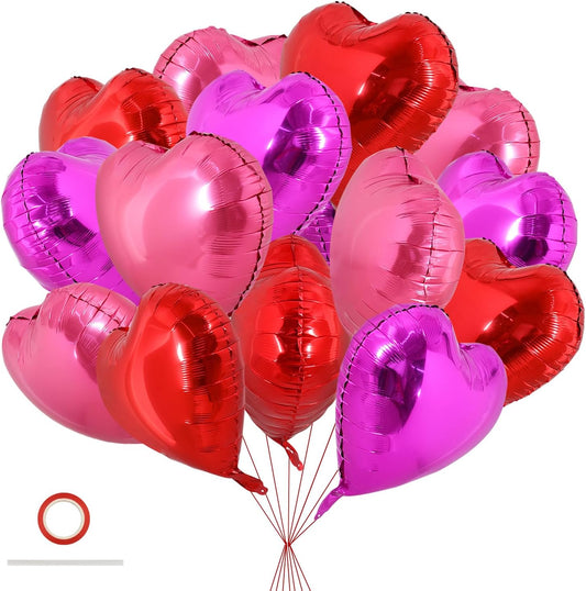 TONIFUL 30Pcs 18 Inch Rose Red Heart Balloons Valentine’s Day Heart Shape Foil Mylar Balloons Decoration for Romantic Valentine's Day Wedding Bridal Shower Anniversary Engagement Party Supplies