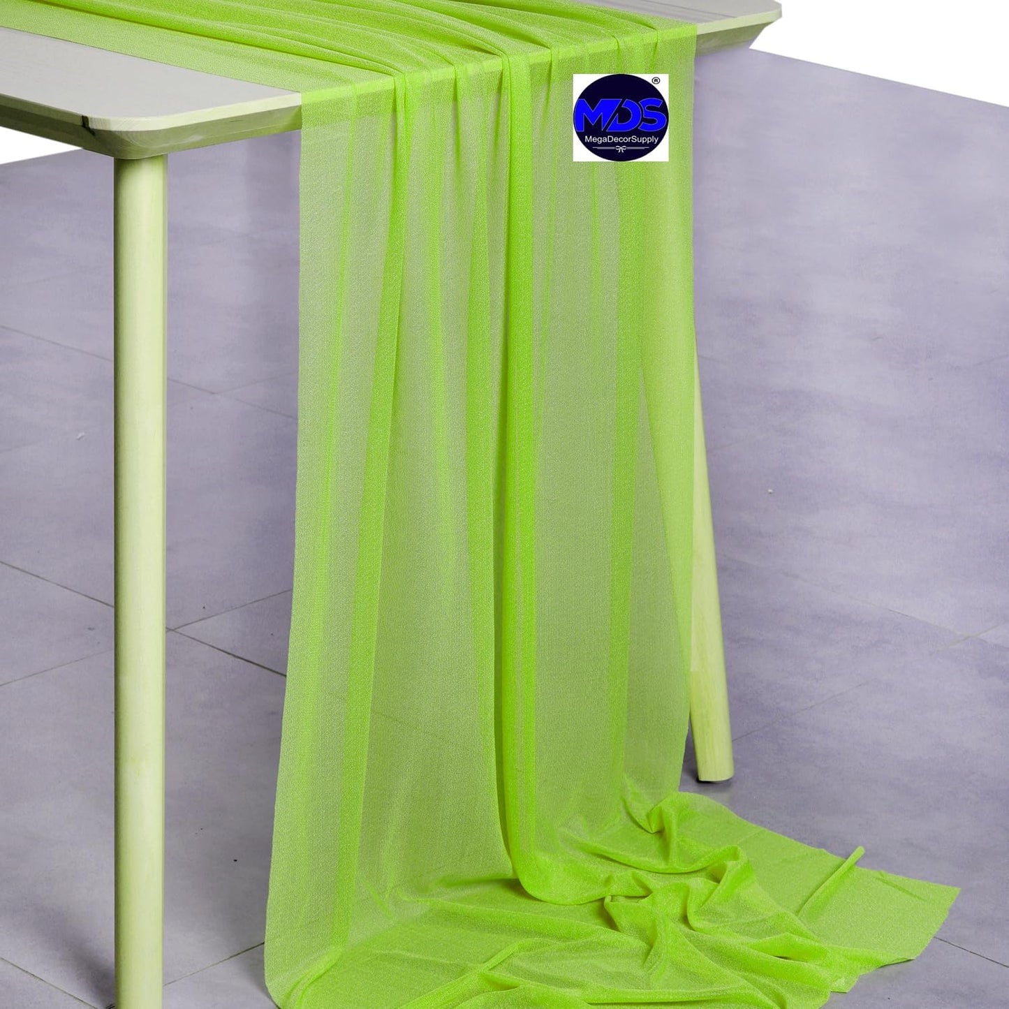 MDS Halloween Chiffon Table Runner - 20 Pack, 29 x 170 Inches, 14ft Each - Sheer Spooky Table Runners for Haunted House Parties, Trick-or-Treat Tables, Witchy Décor, Wedding & Events - Parrot Green