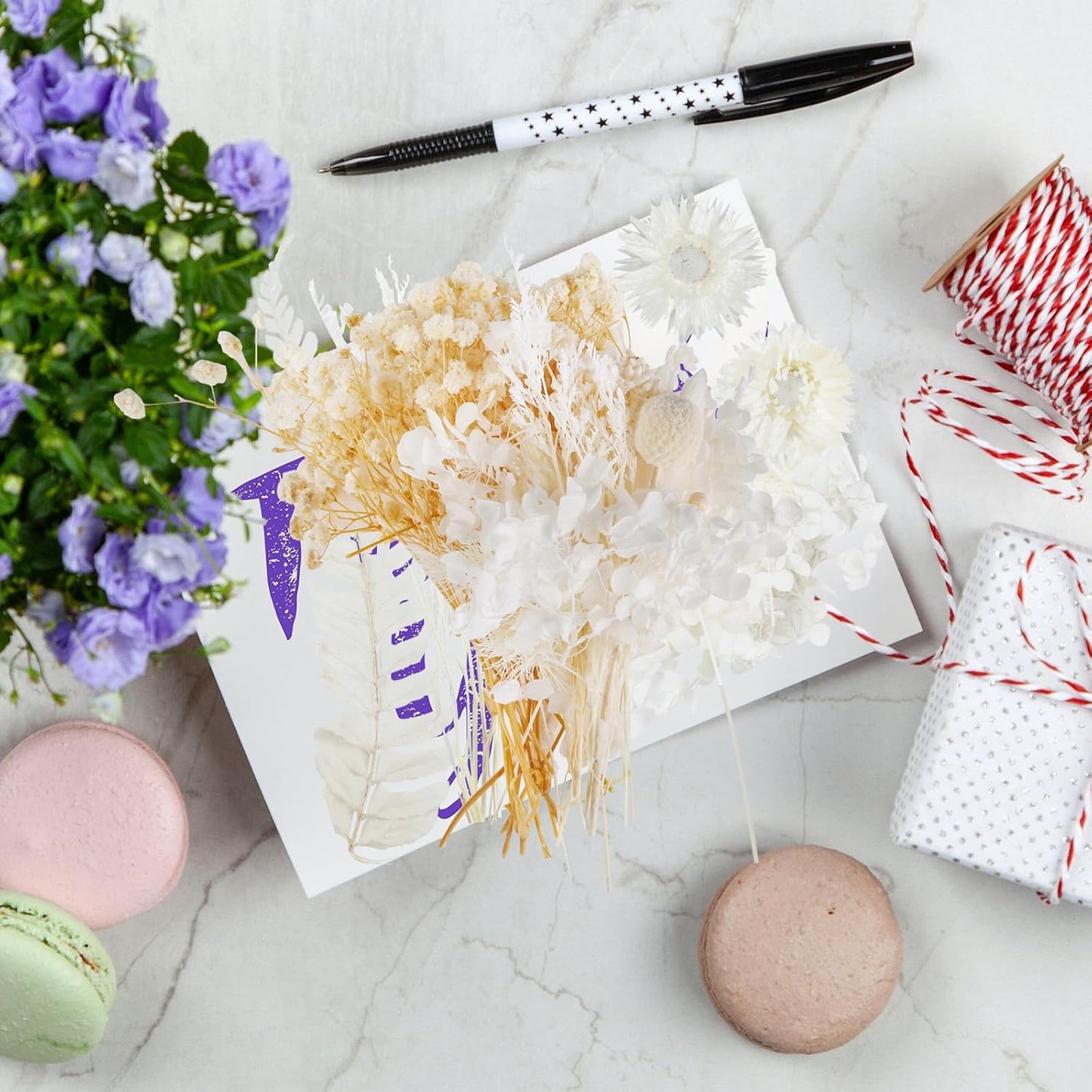 Dried Flowers,Dried Flowers Set for DIY Scrapbook Accessories Flower Arrangements Flower Decoration Wedding Decoration(White)