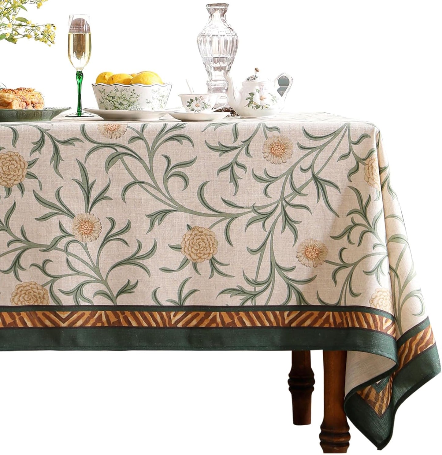 patdrea Designer French Linen Table Cloth for Rectangle Table,Vintage Fall Decorative Tablecloth,Floral Decoration Cover for Kitchen Dining Christmas,Tea Party,Thanksgiving,63"x94"-Littledaisy