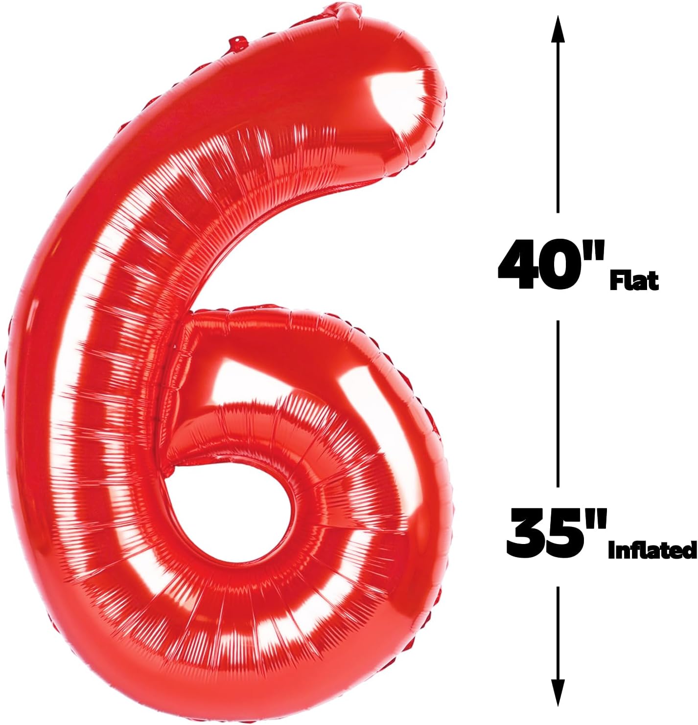 40 Inch Red Mylar Foil Number 6 Birthday Balloon, Digital Balloons for 6 16 Boy Girl Party Decorations Supplies, Big Helium Balloon Numbers for 26 36 46 60 Men Women Anniversary
