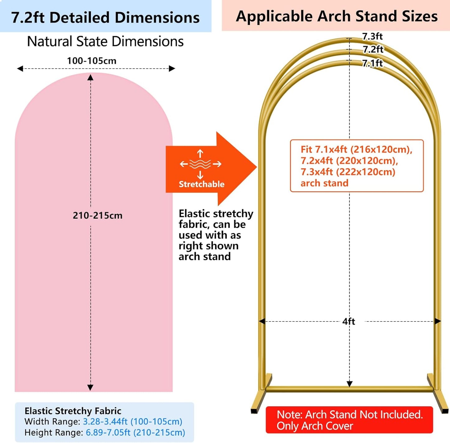 HEMMOTOP Pink Arch Backdrop Cover 7.2 ft, 6ft, Wedding Arch Covers Stretchy Backdrop 2 Set, 2-Sided Arched Stand Background for Birthday Party, Baby Shower, Pink