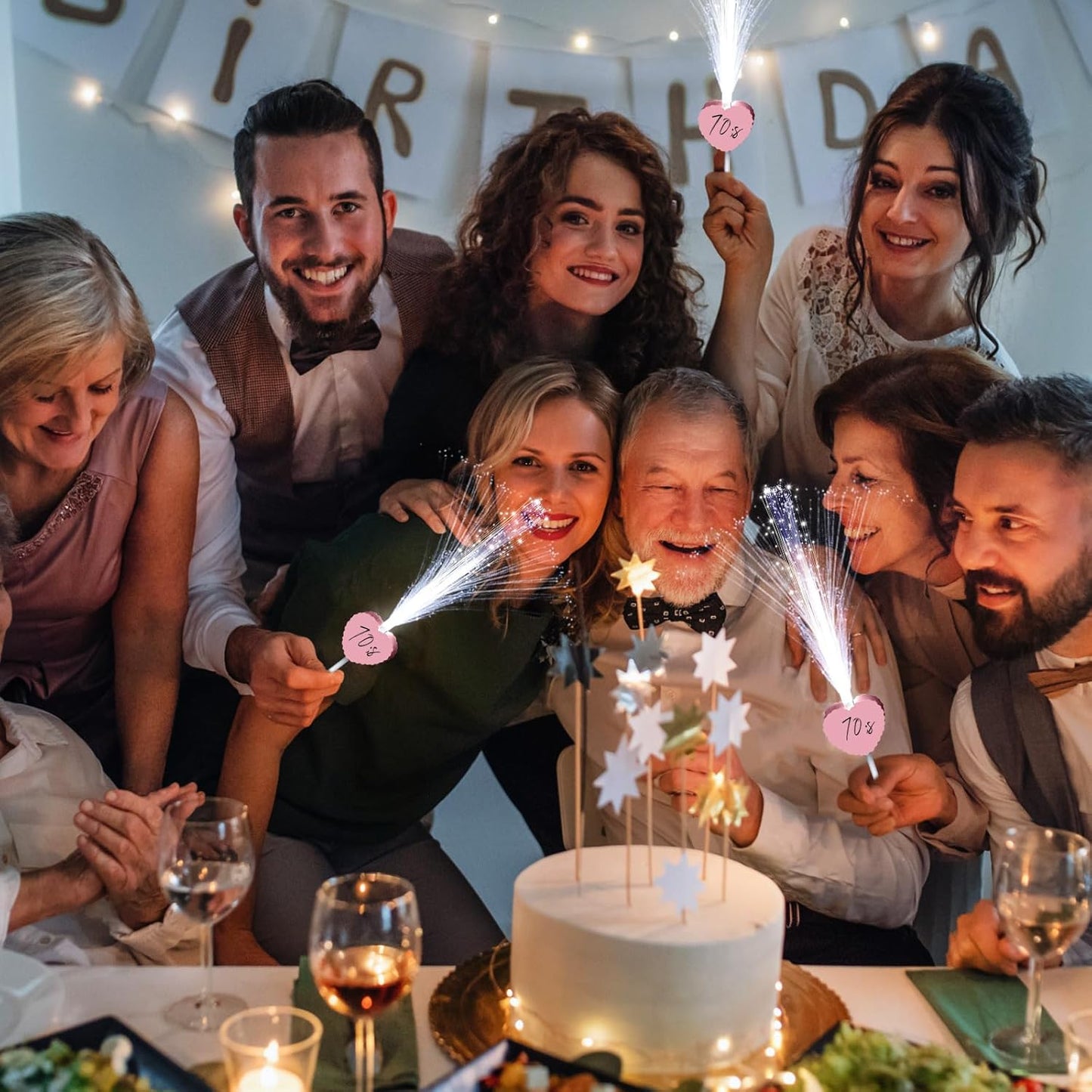 50 Pcs Wedding Sparklers Heart Shaped LED Glow Sticks Fiber Optic Wands Light up Wand with 3 Light Mode for Wedding Bridal Shower Birthday Glow in the Dark Party Supplies (Pink)