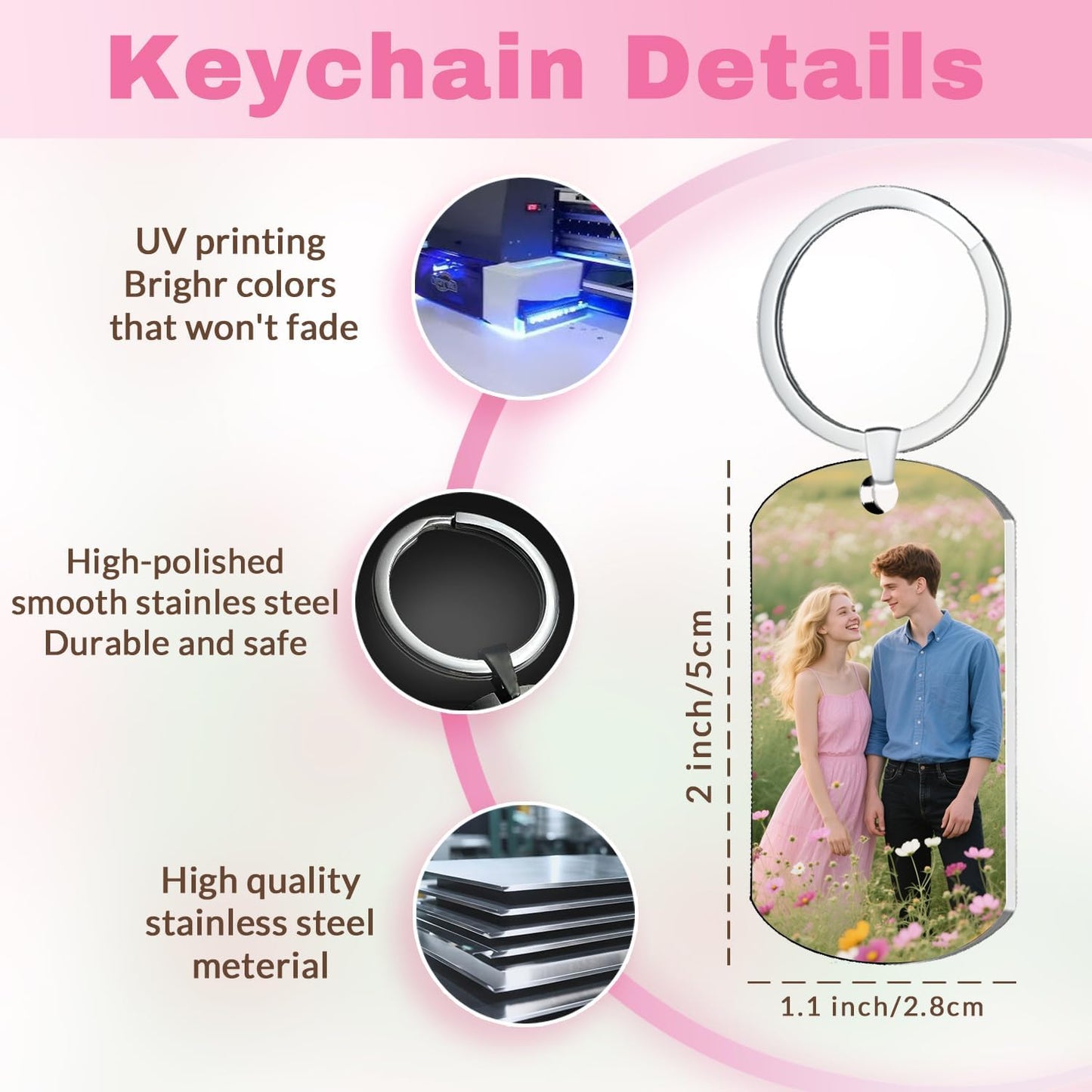 Custom Keychain with Picture, Personalized Double-sided Keychains Gifts for Boyfriend, Family, Lover