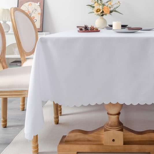 Rectangle White Tablecloth 60 x 84 Inch Polyester Fabric Washable Table Cloth Decorative Wrinkle Resistant Solid Color Table Cover for Dining Party Wedding Camping