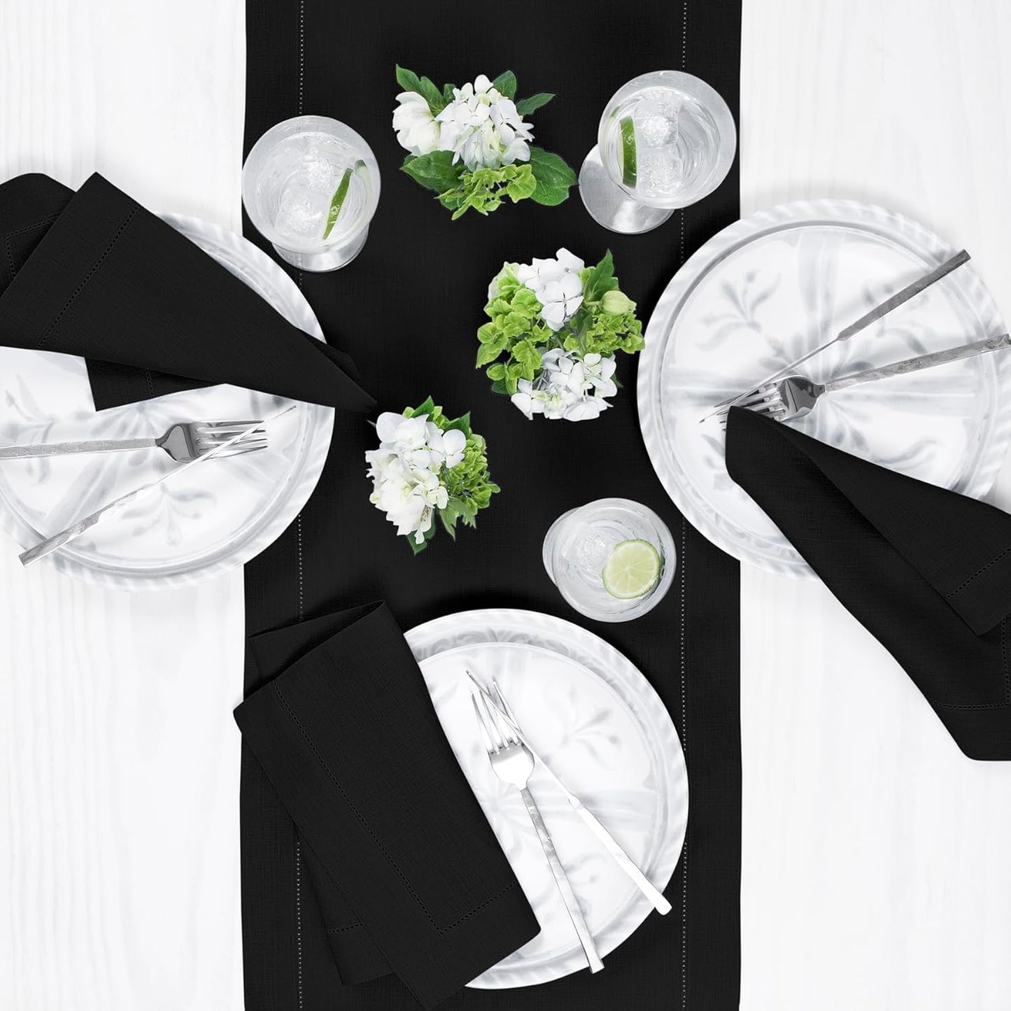 Solino Home Linen Black Table Runner 156 Inches Long - 100% Pure Linen Extra Long Table Runner 14 x 156 Inch for Fall, Autumn, Halloween - Classic Hemstitch